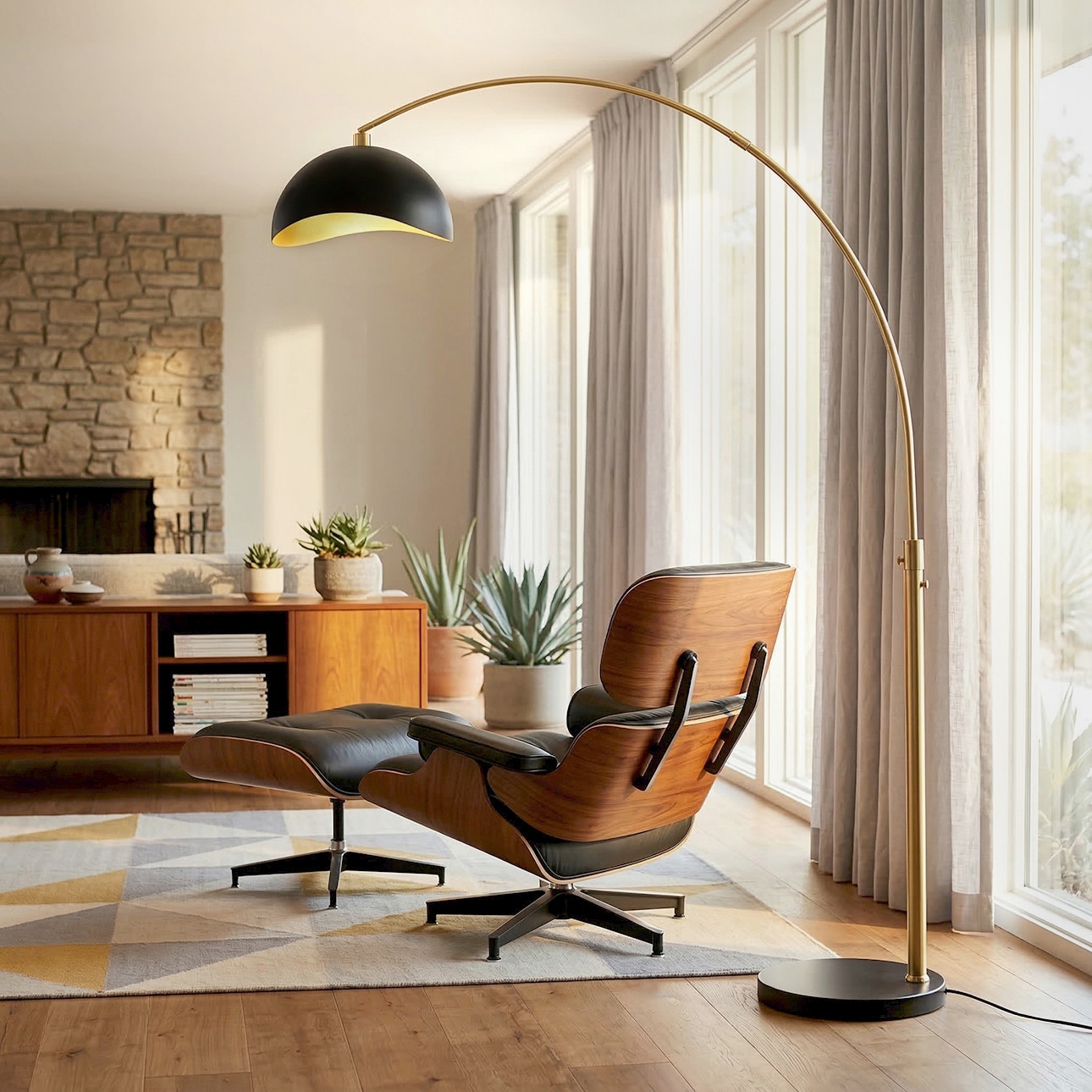 Luna Bella Arc Floor Lamp - 92", Weathered Brass, Matte Black/Gold Leaf Shade, Marble base, Dimmer Switch