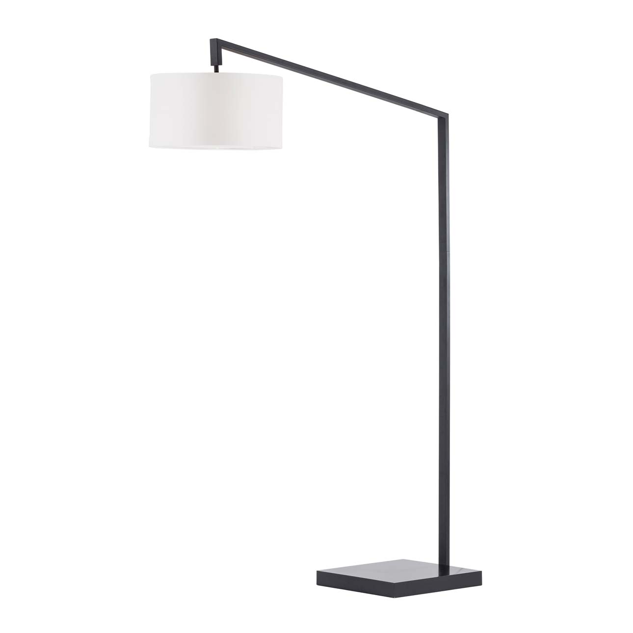 Stretch Chairside Arc Floor Lamp - 75", Matte Black, Step Switch, Rectangular composite base, White Linen Drum Shade