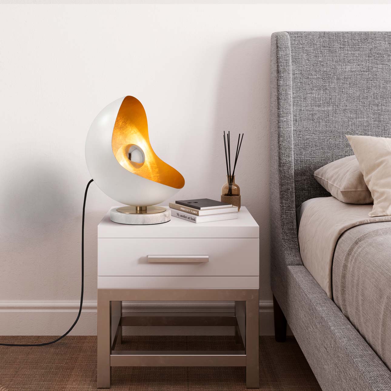 Luna Bella Table Lamp | White with Gold Leaf | Modern Design