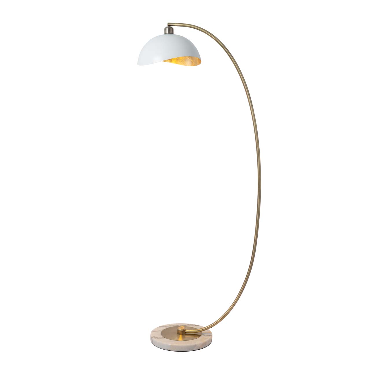Luna Bella 60″ Chair Side Arc Lamp in Weathered Brass with Matte White/Gold  Leaf Shade and On/Off Step Switch