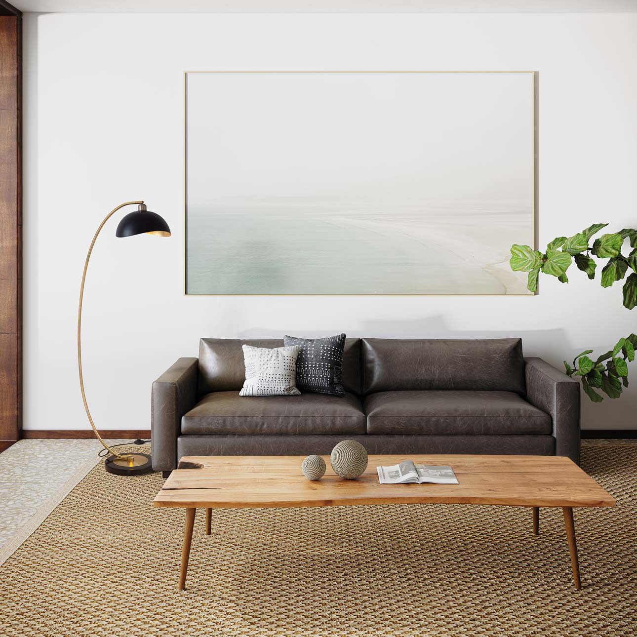 Luna Bella Chairside Arc Floor Lamp in Brass Black Gold with Marble Base