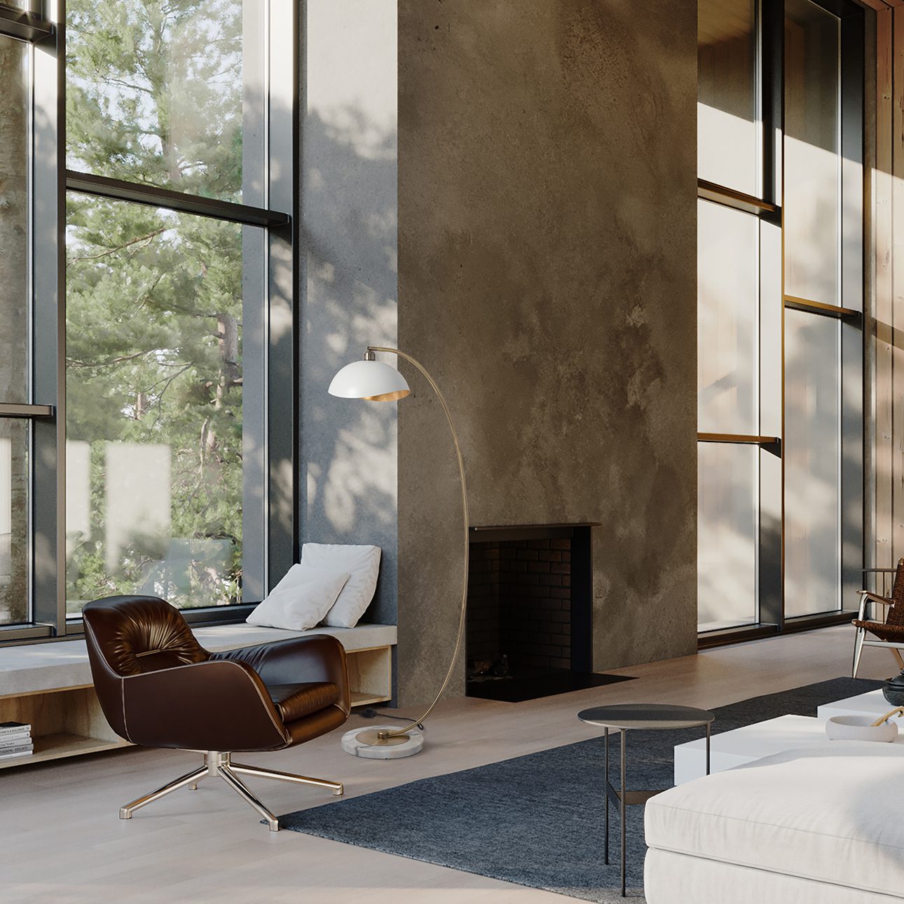 Luna Bella Chairside Arc Floor Lamp - Brass/Matte White/Gold Leaf