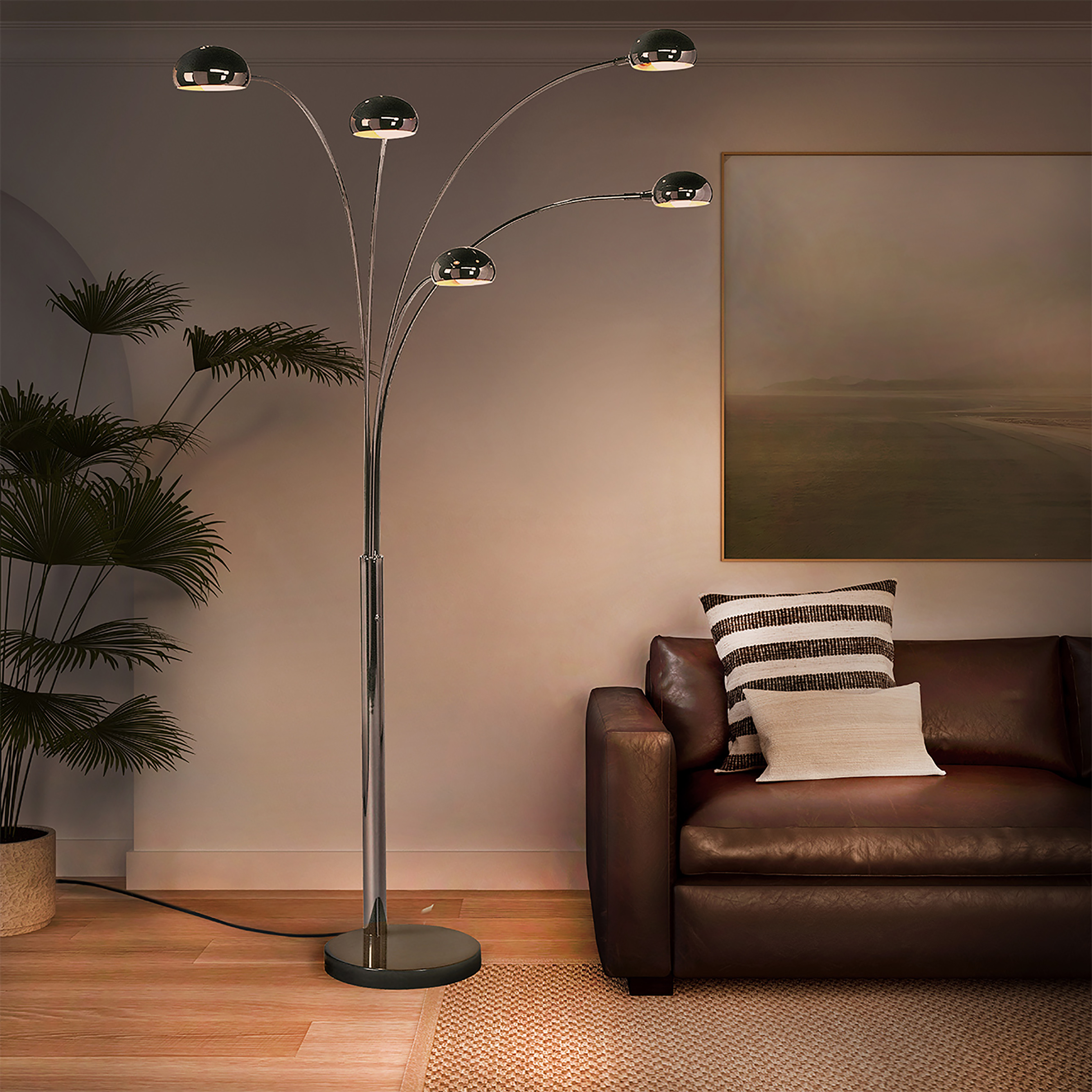 Original 1963 Mushroom 5 Light Arc Floor Lamp - Black Nickel