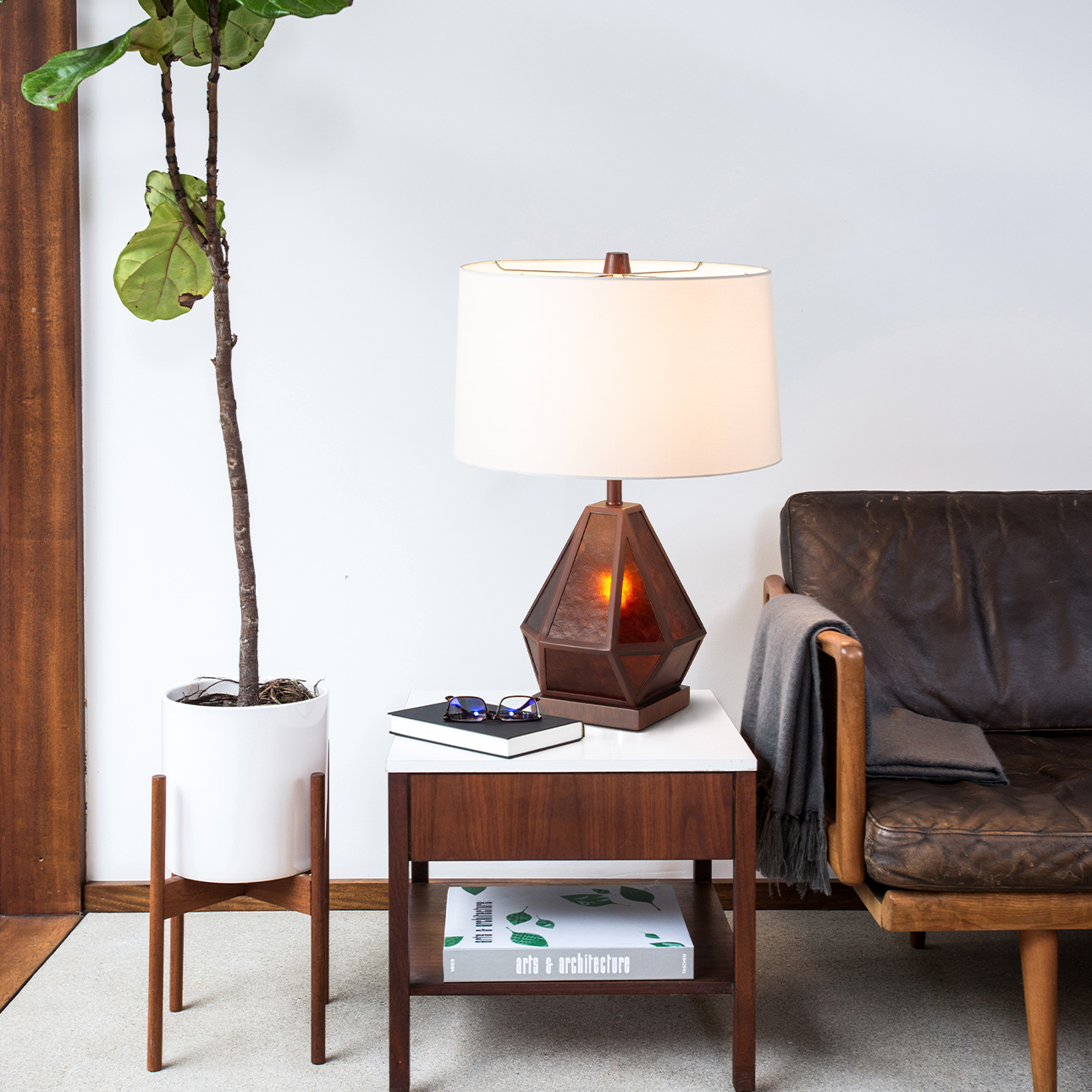 Artifact 22″ Natural Mica Table Lamp in Dark Walnut and Espresso Bronze with nightlight feature and 4-Way Rotary Switch