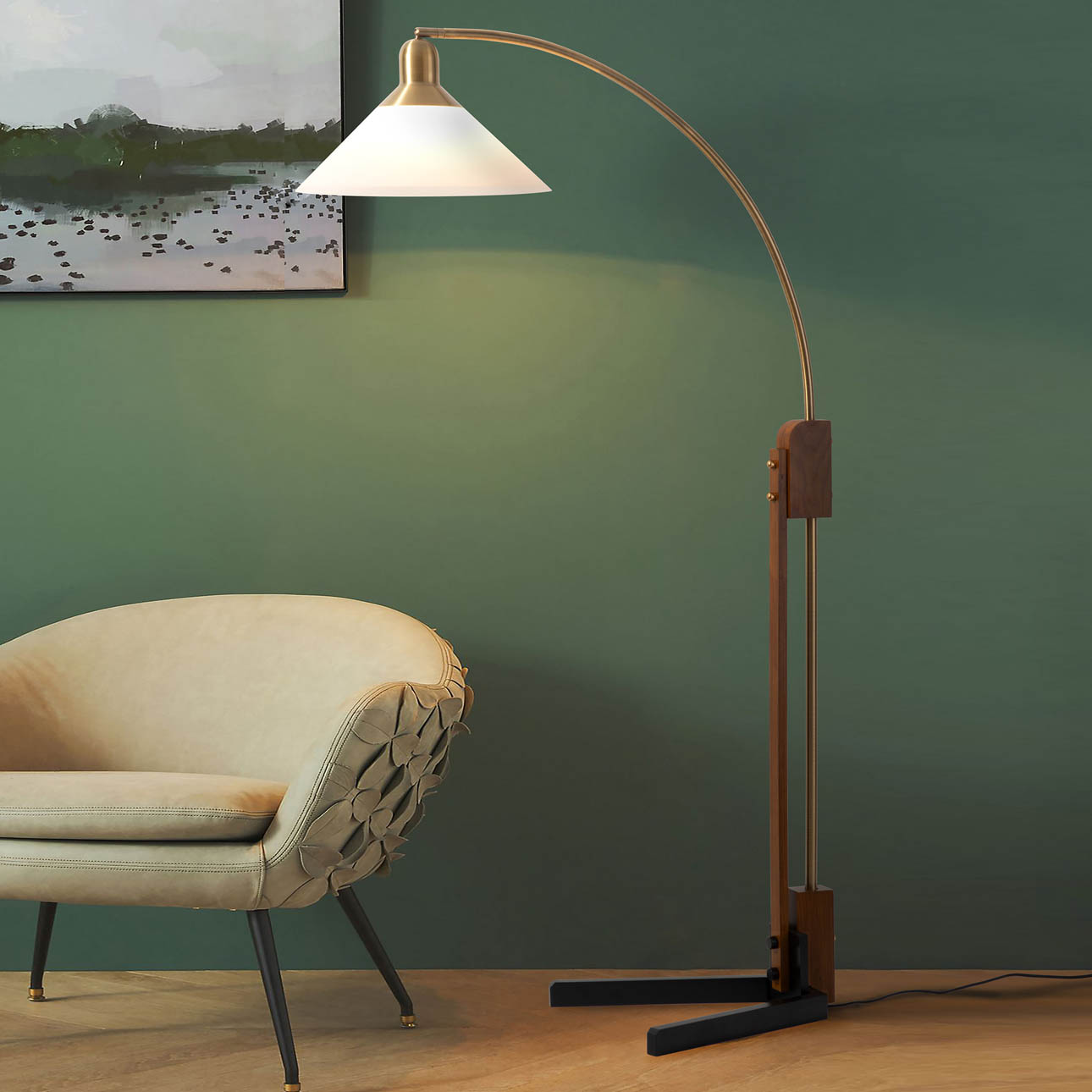 Melmar Chairside 1 Light Arc Lamp | Weathered Brass
