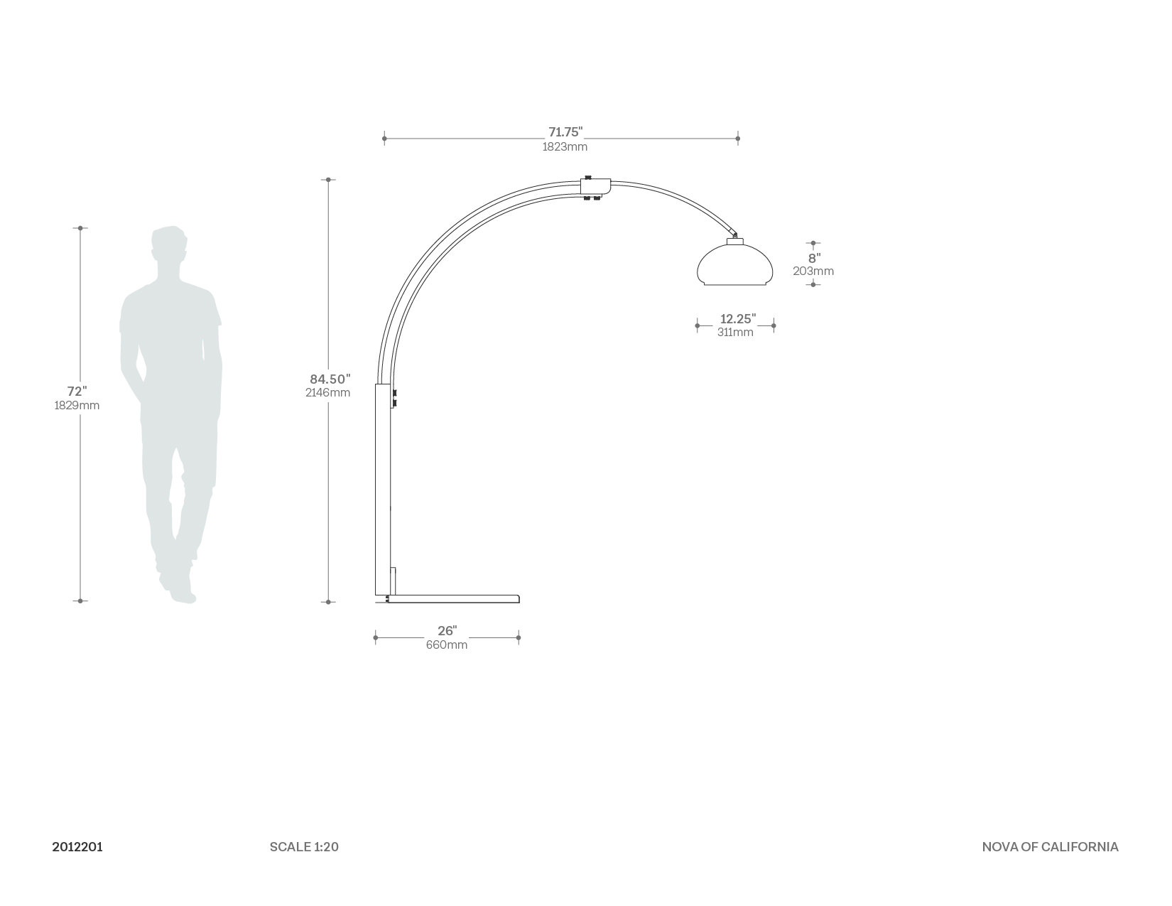 Morelli Arc Floor Lamp in Satin Nickel and Black