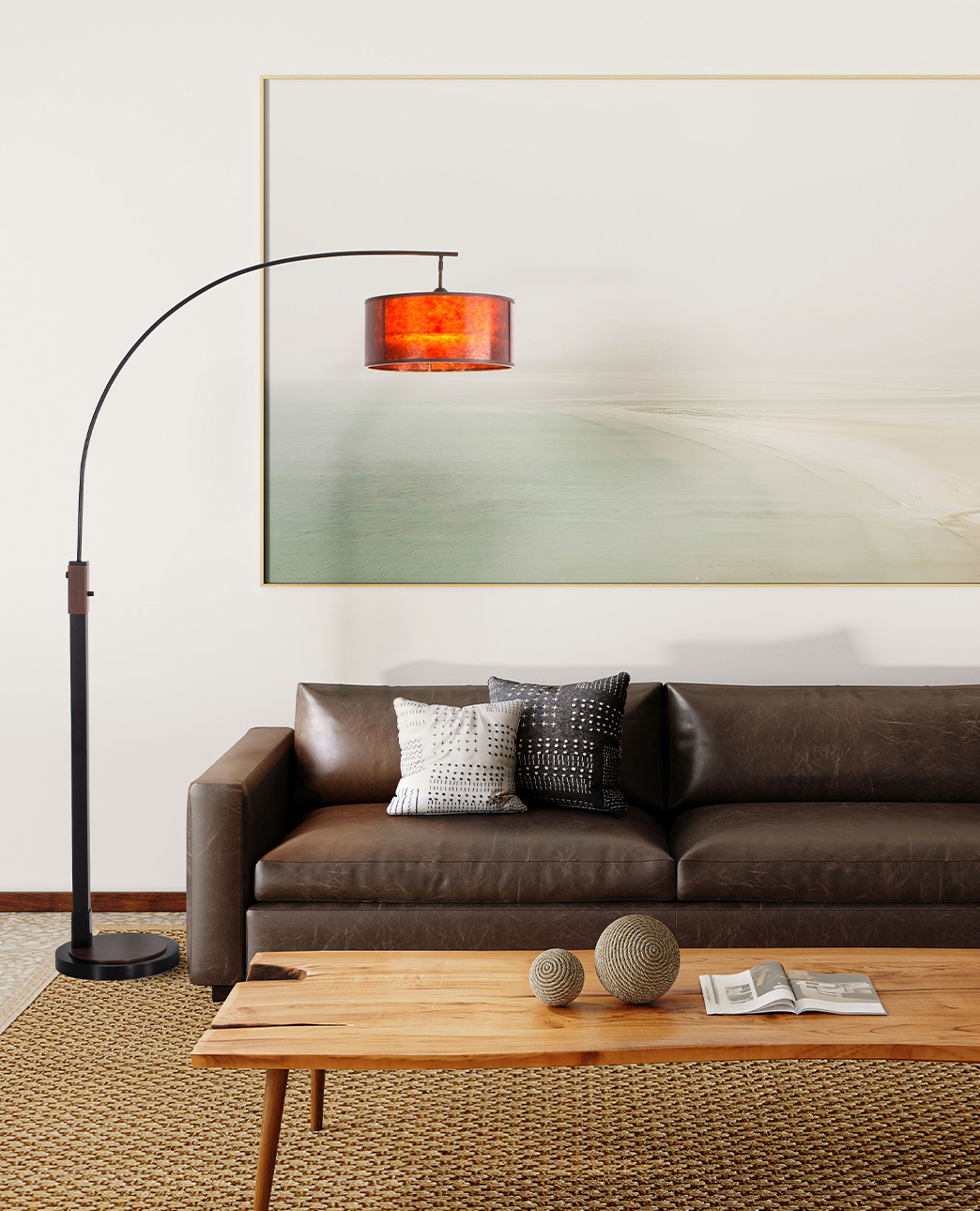 Layers 86″ Natural Mica 1 Light Arc Lamp in Charcoal Gray and Gunmetal with Dimmer Switch