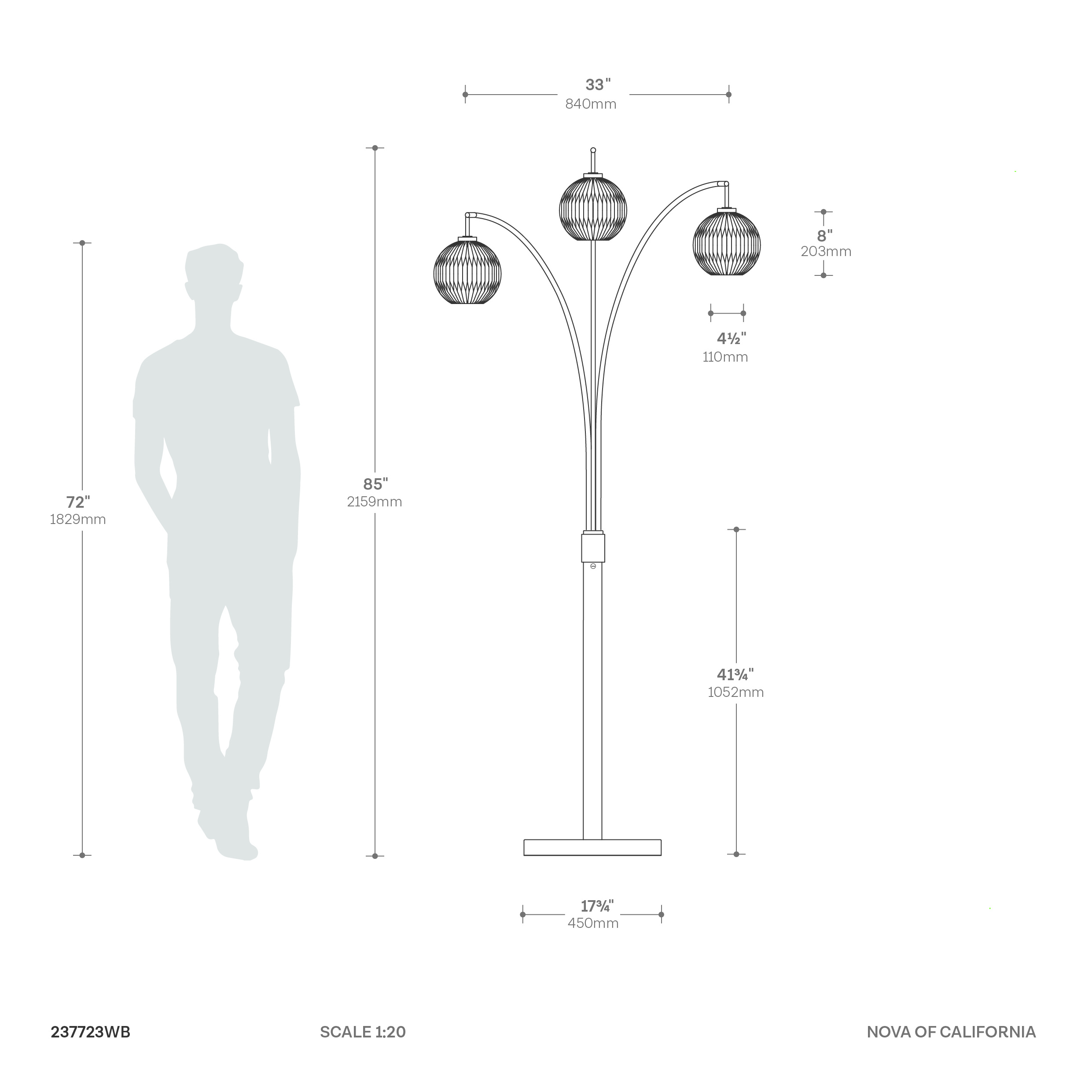 Moraga Three Light Arc Floor Lamp in Brass Finish