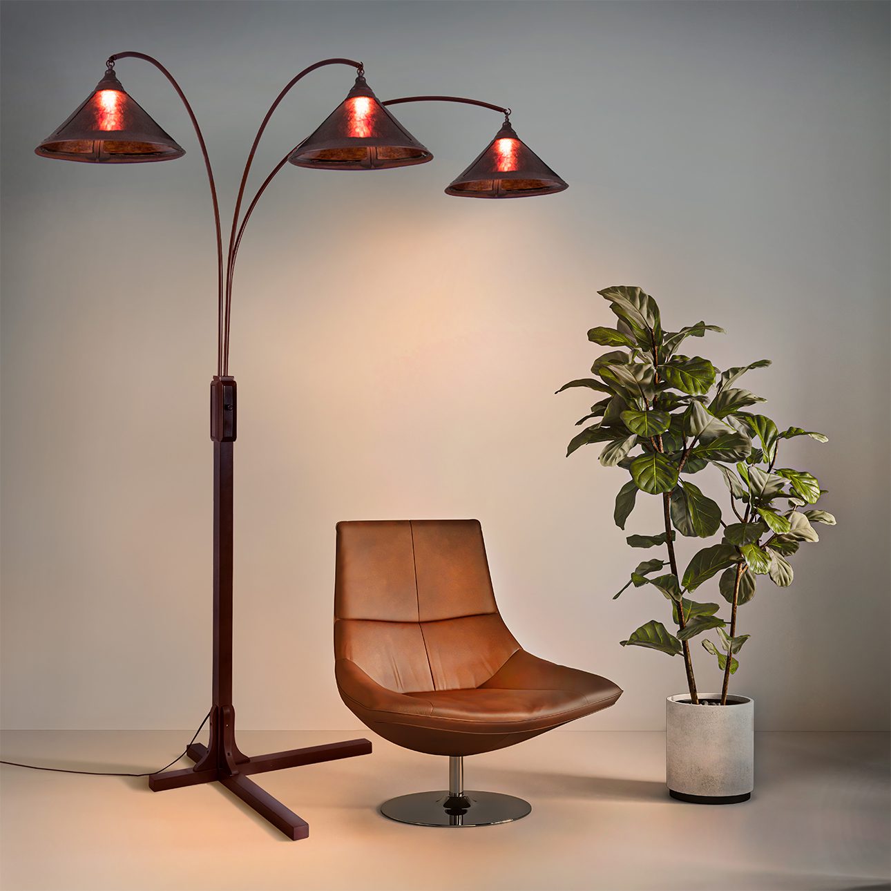 Mica 3 Light Arc Floor Lamp: Arts & Crafts Heritage and Modern