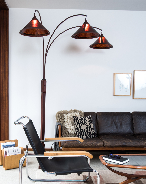 Natural Mica 86″ 3 Light Arc Lamp in Espresso and Bronze with Dimmer Switch