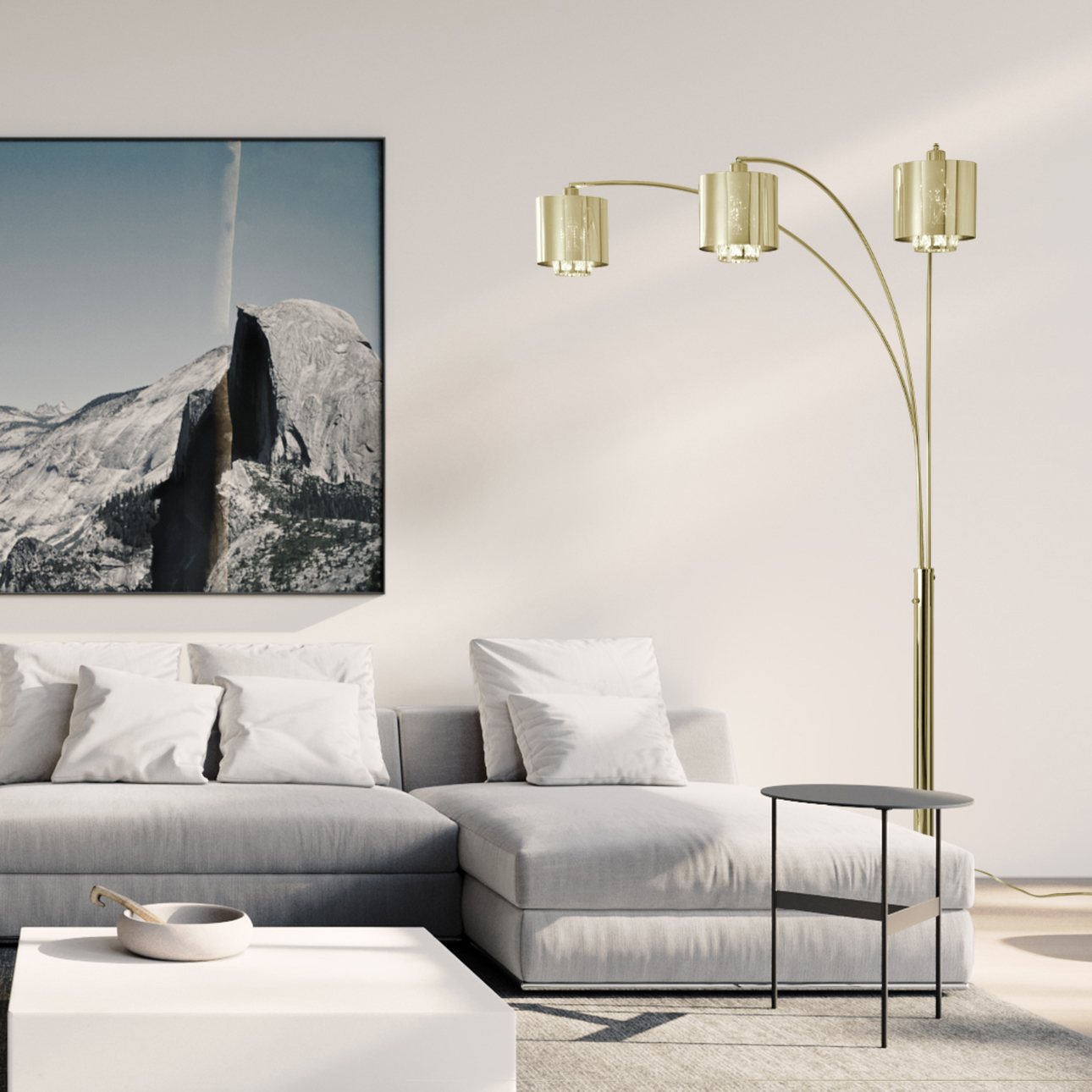 Marilyn 90″ 3 Light Arc Floor Lamp – Weathered Brass, Mylar & Crystal Shade, Rotary On/Off Switch, mable base