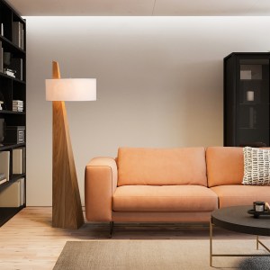 Obelisk Floor Lamp - 63", Natural Ash Wood Finish, White Cotton-Linen Shade