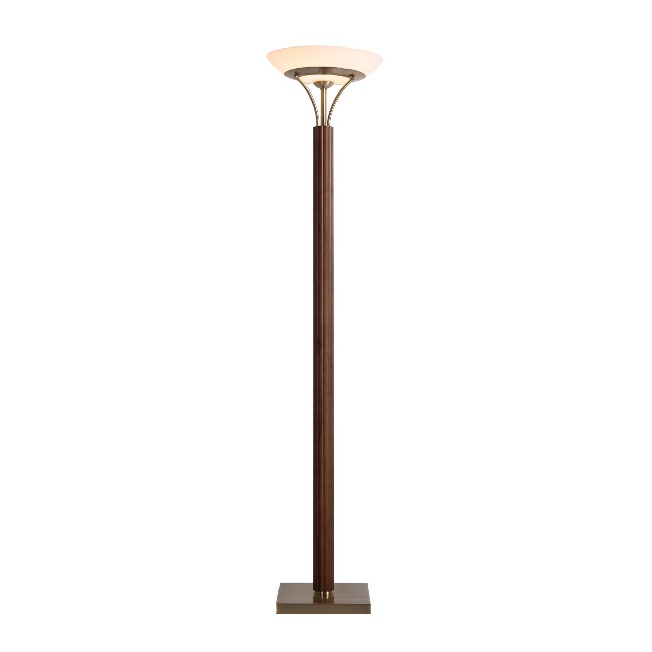 Tambo Modern Torchiere Floor Lamp in Walnut and Brass