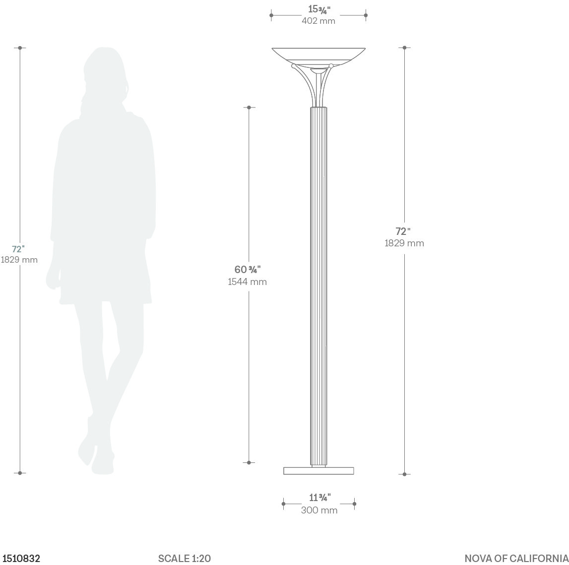 Tambo Modern Torchiere Floor Lamp in Walnut and Brass