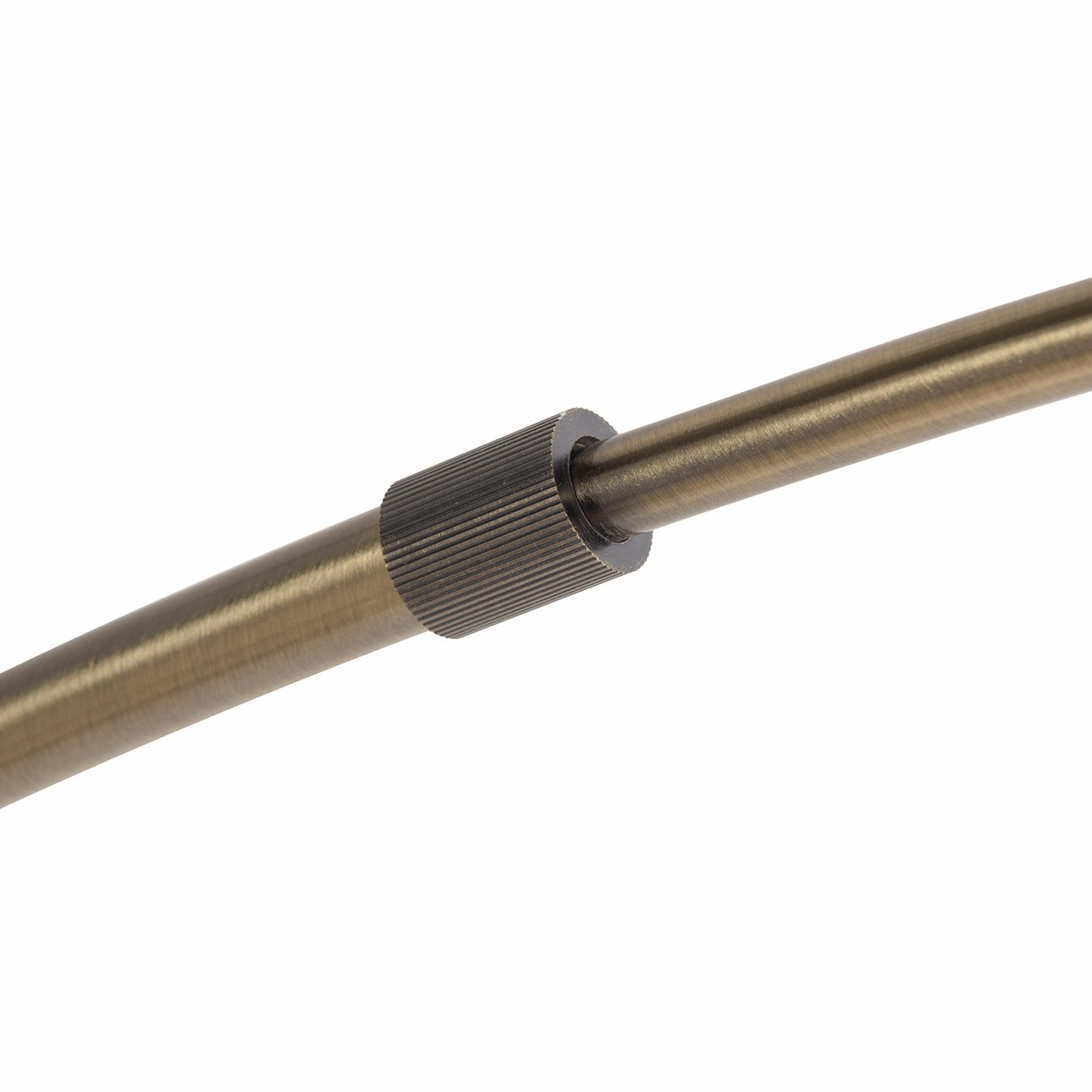 Tambo Arc Floor Lamp - Natural Ash Wood Finish, Weathered Brass, Tambour base, White Linen Shade, Dimmer