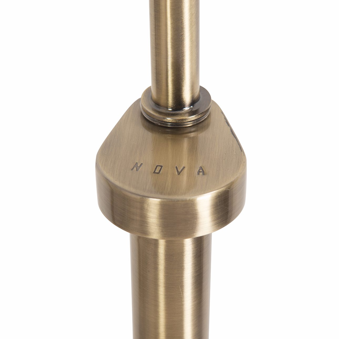 Tambo Arc Floor Lamp - Natural Ash Wood Finish, Weathered Brass, Tambour base, White Linen Shade, Dimmer