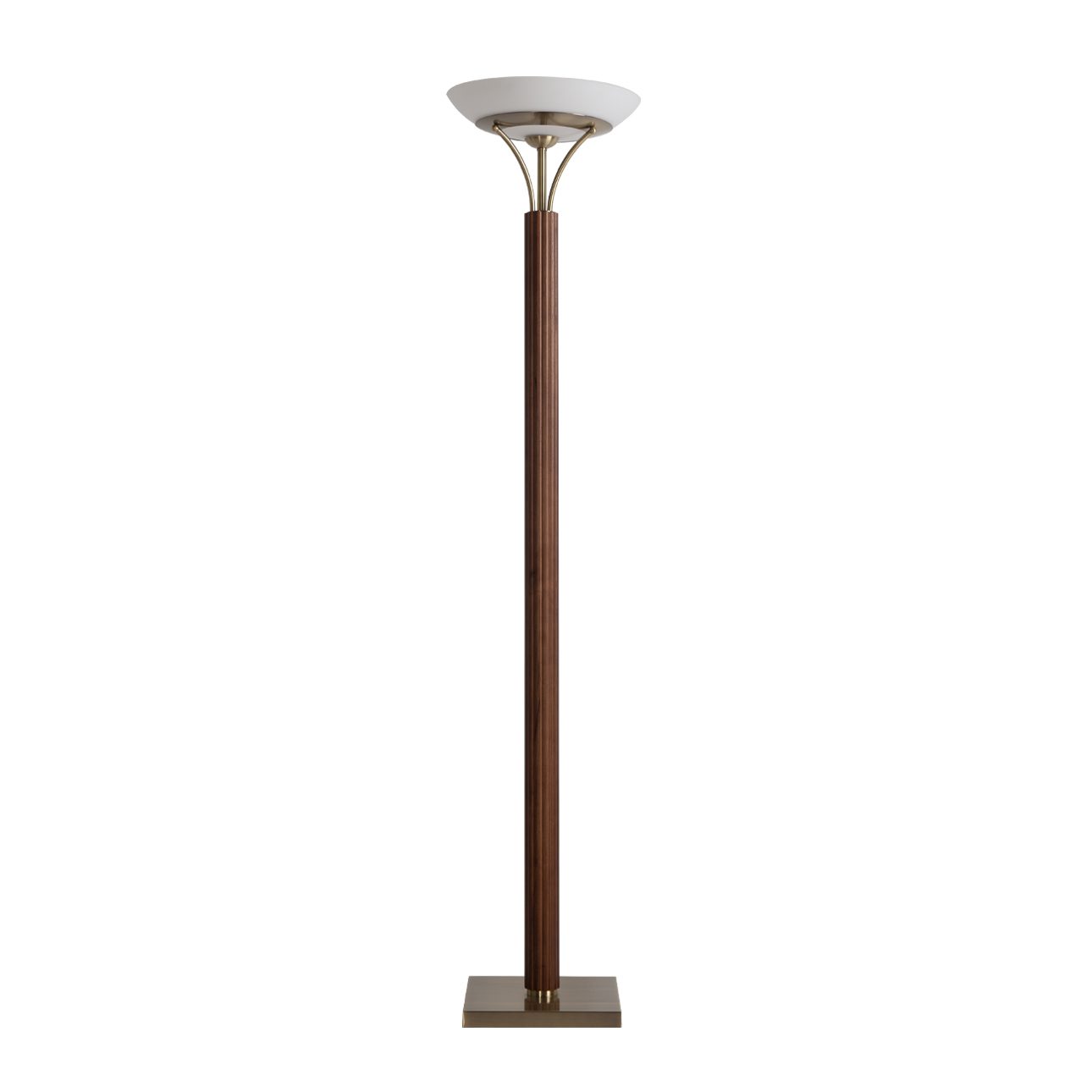 Tambo Modern Torchiere Floor Lamp in Walnut and Brass