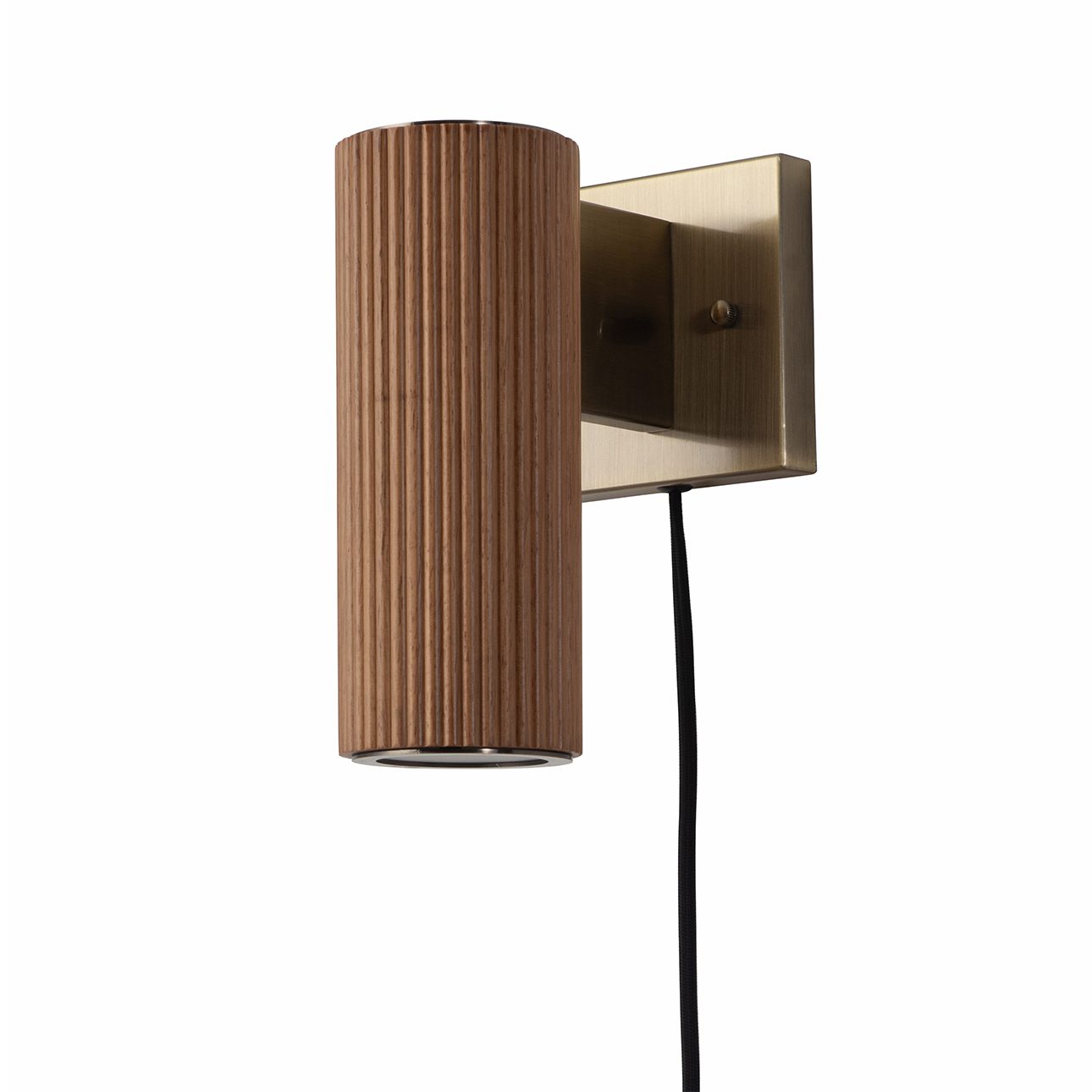 Tambo Wall Sconce in Ash and Brass with Warm Ambient Glow