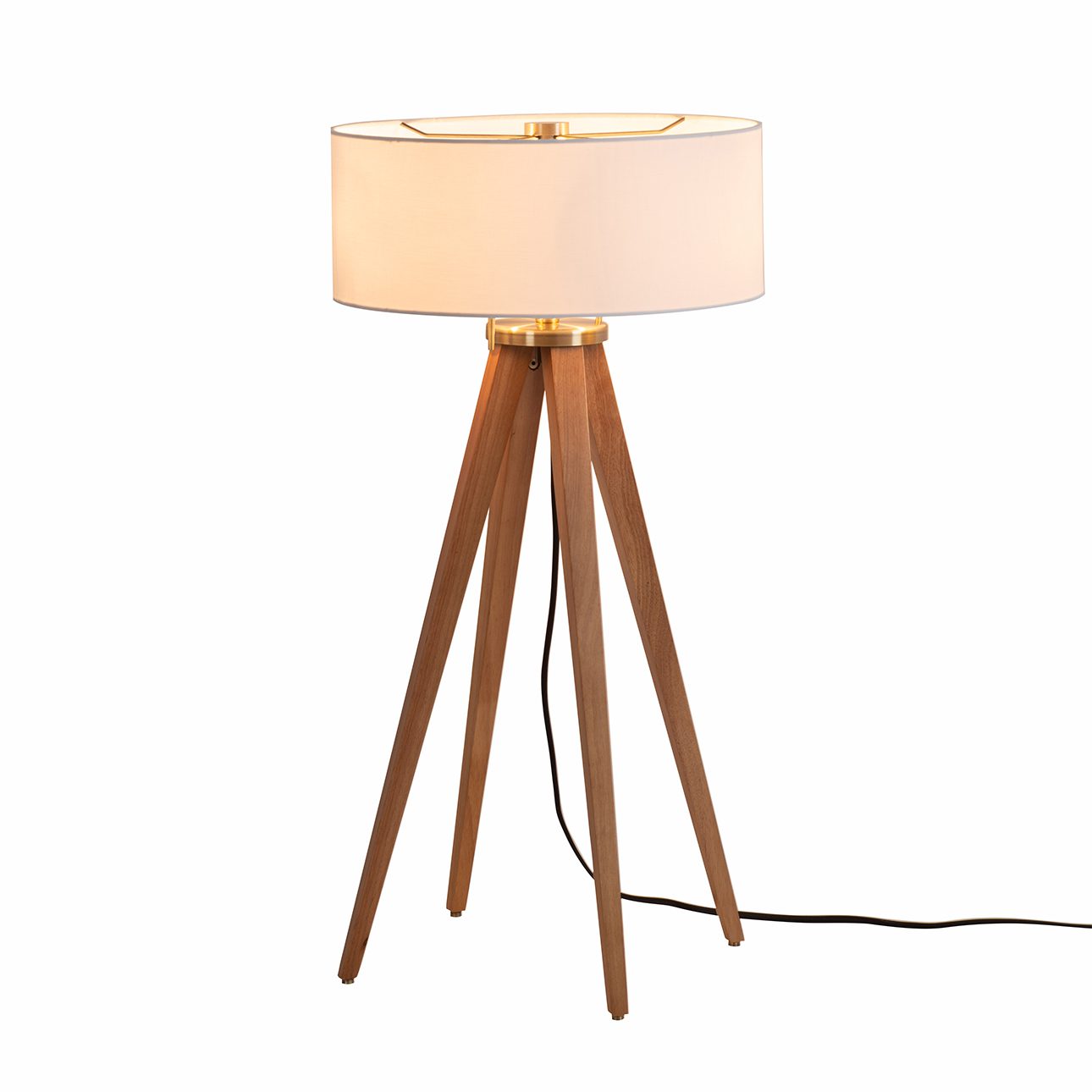 Quattro Table Lamp in Natural Ash and Weathered Brass with White Linen Shade