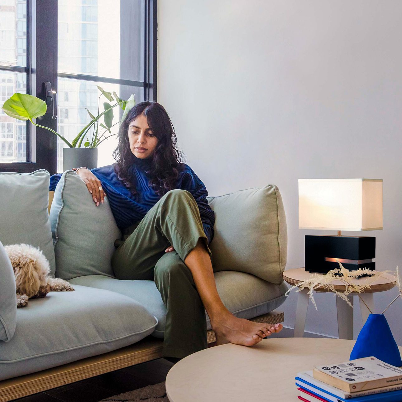 Zen Reclining Table Lamp with Night Light - Dark Brown