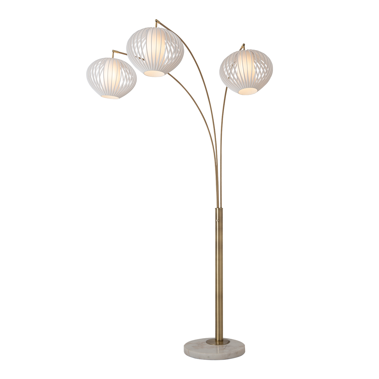 Bloom Three Light Arc Floor Lamp in Black Nickel with Black Marble Base