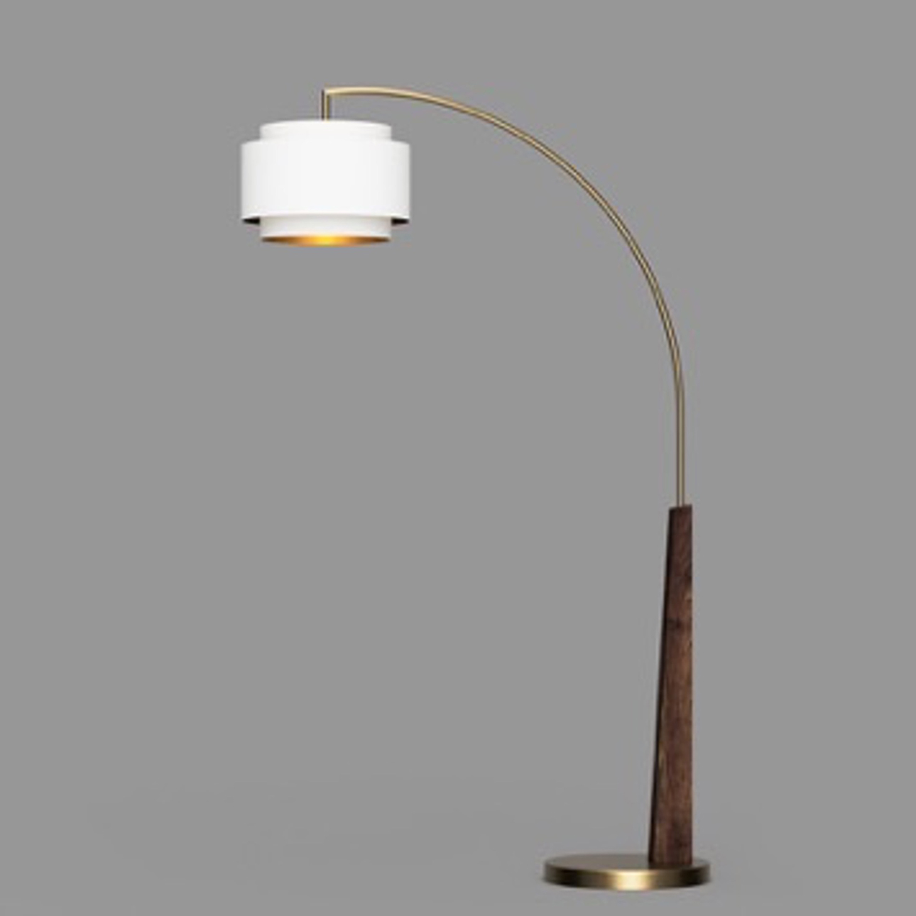 Coronado One Light Arc Floor Lamp in Dark Walnut and Weathered Brass