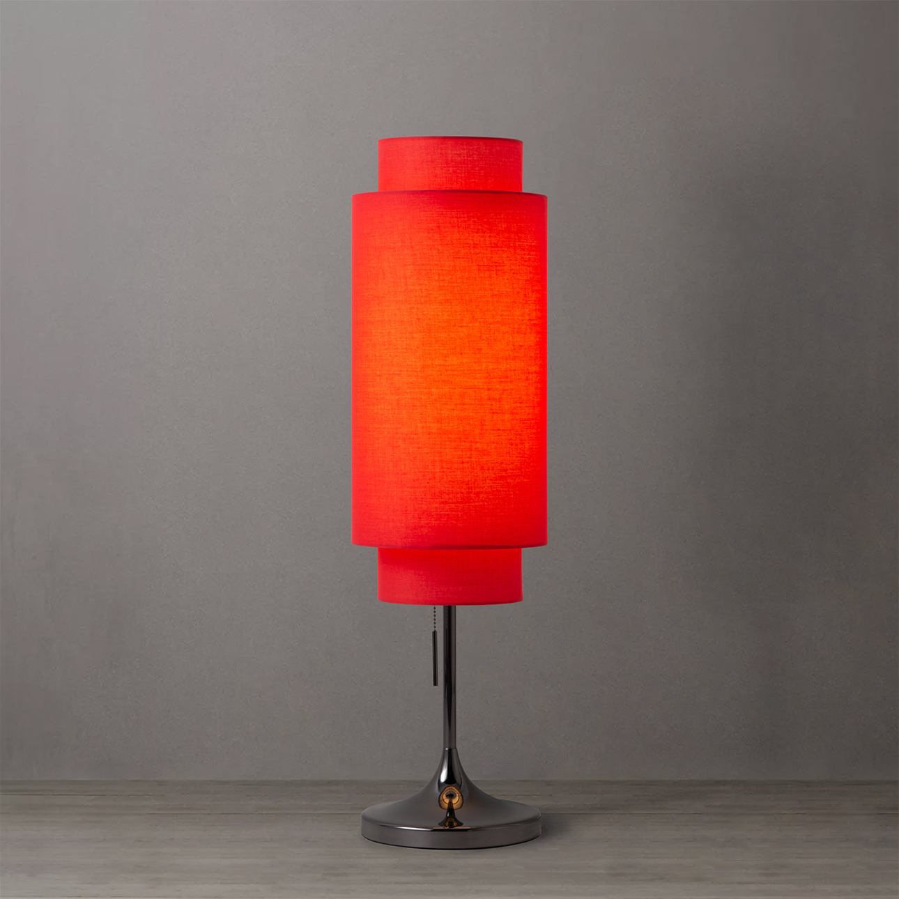 Lollipop Table Lamp in Black Nickel with Crimson Red Double Linen Shade
