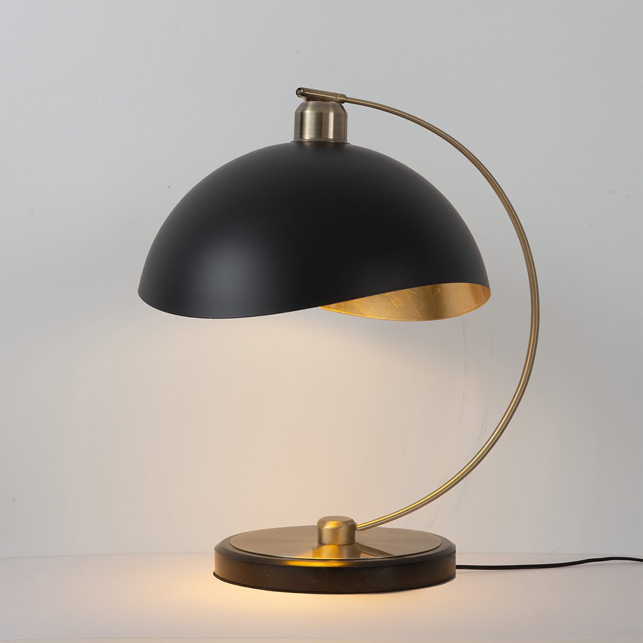 Luna Bella Mini Accent Table Lamp in Weathered Brass and Matte Black with Black Marble Base