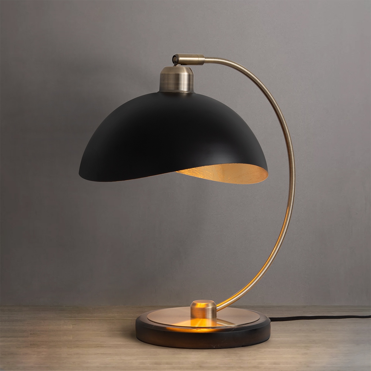 Luna Bella Mini Accent Table Lamp in Weathered Brass and Matte Black with Black Marble Base