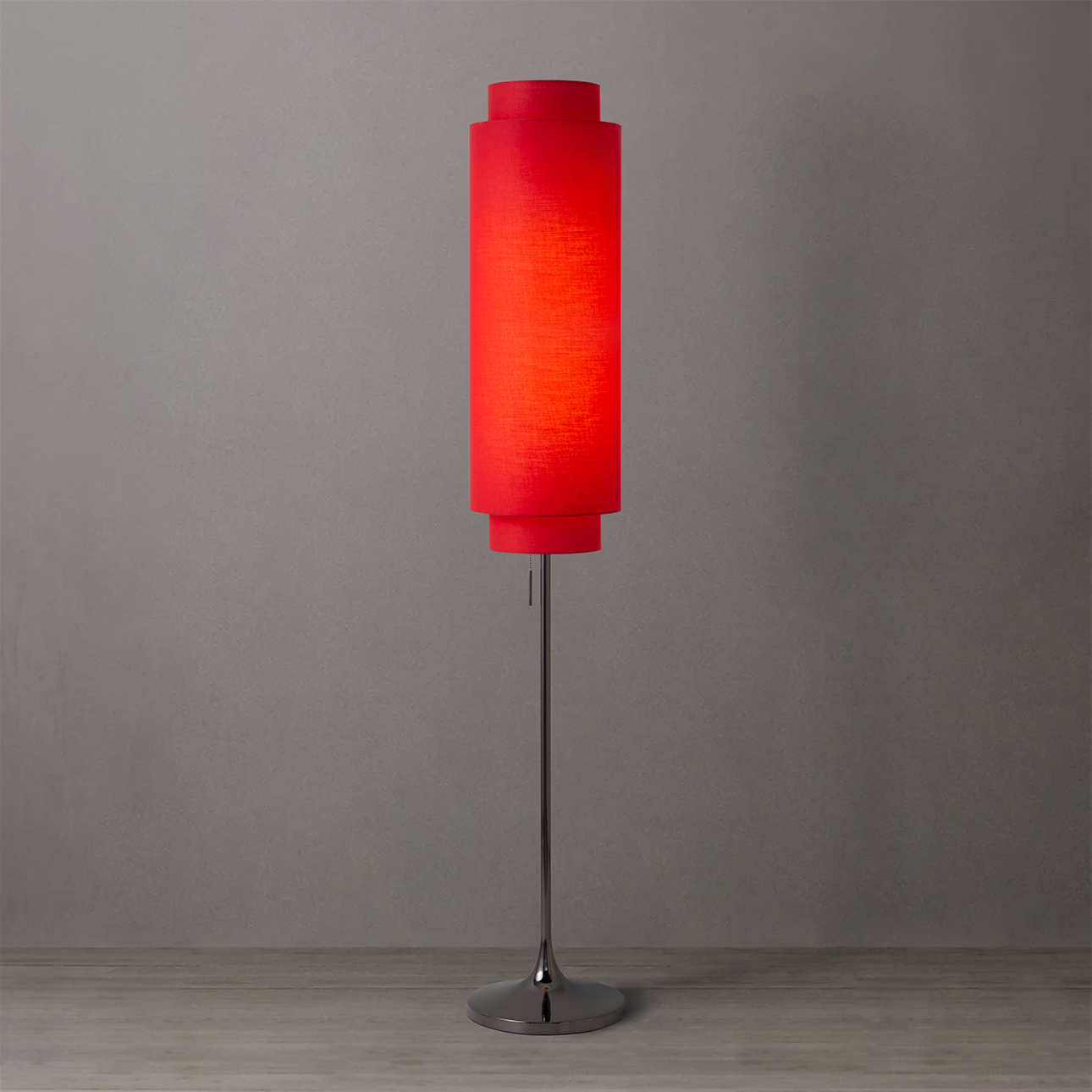 Lollipop Floor Lamp in Black Nickel with Crimson Red Double Linen Shade