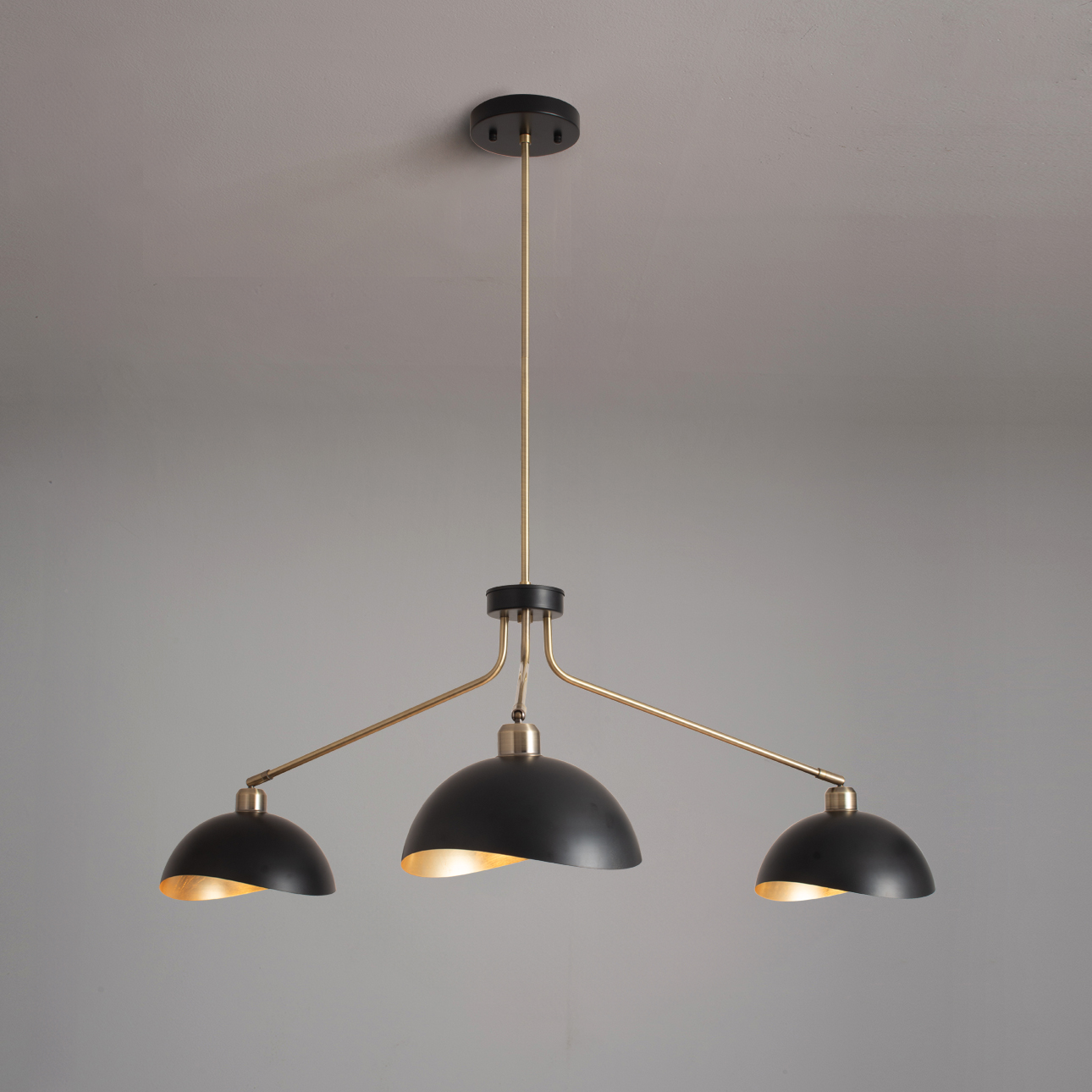 Luna Bella Three Light Chandelier in Weathered Brass and Matte Black
