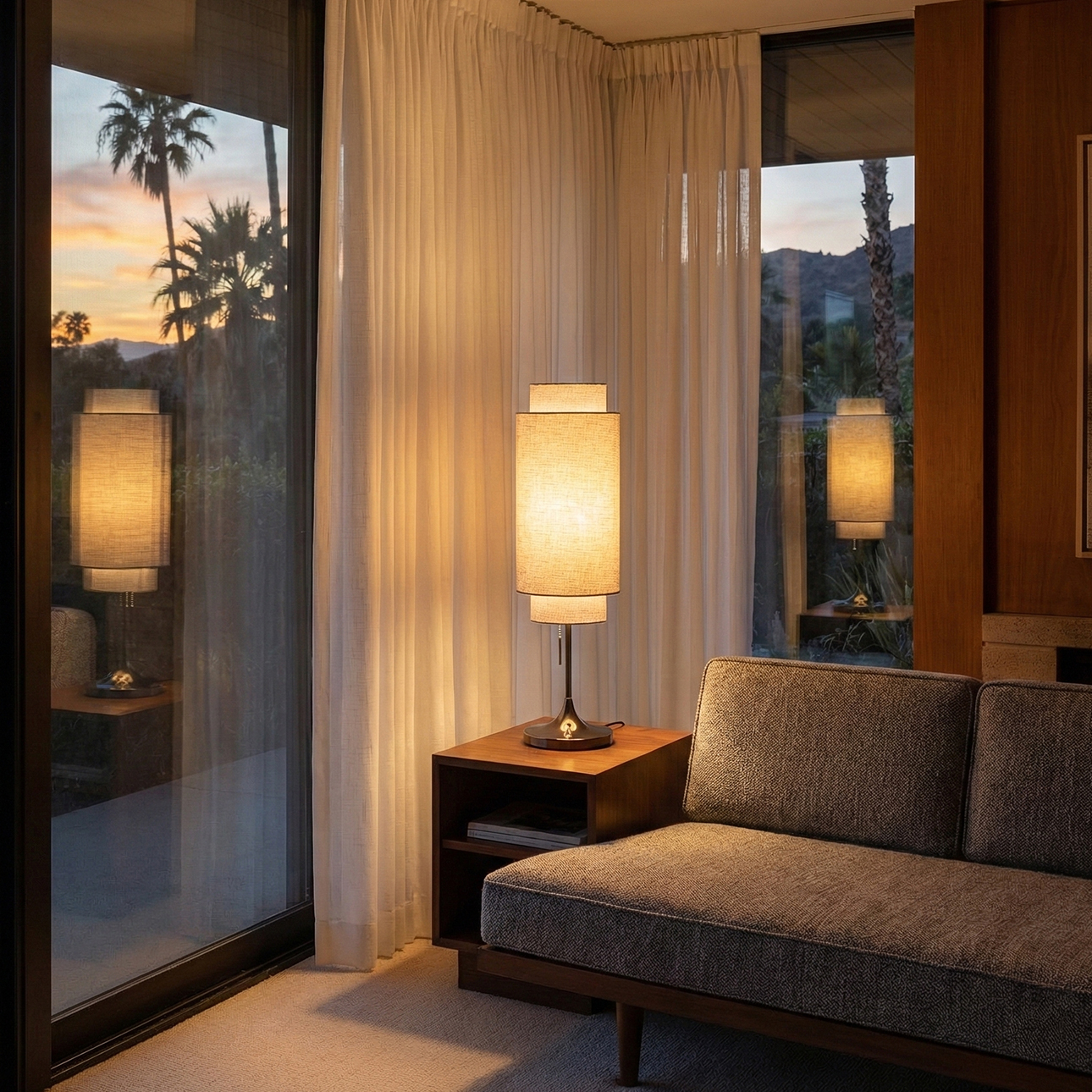 Lollipop Table Lamp in Black Nickel with Cashmere Gray Linen Shade