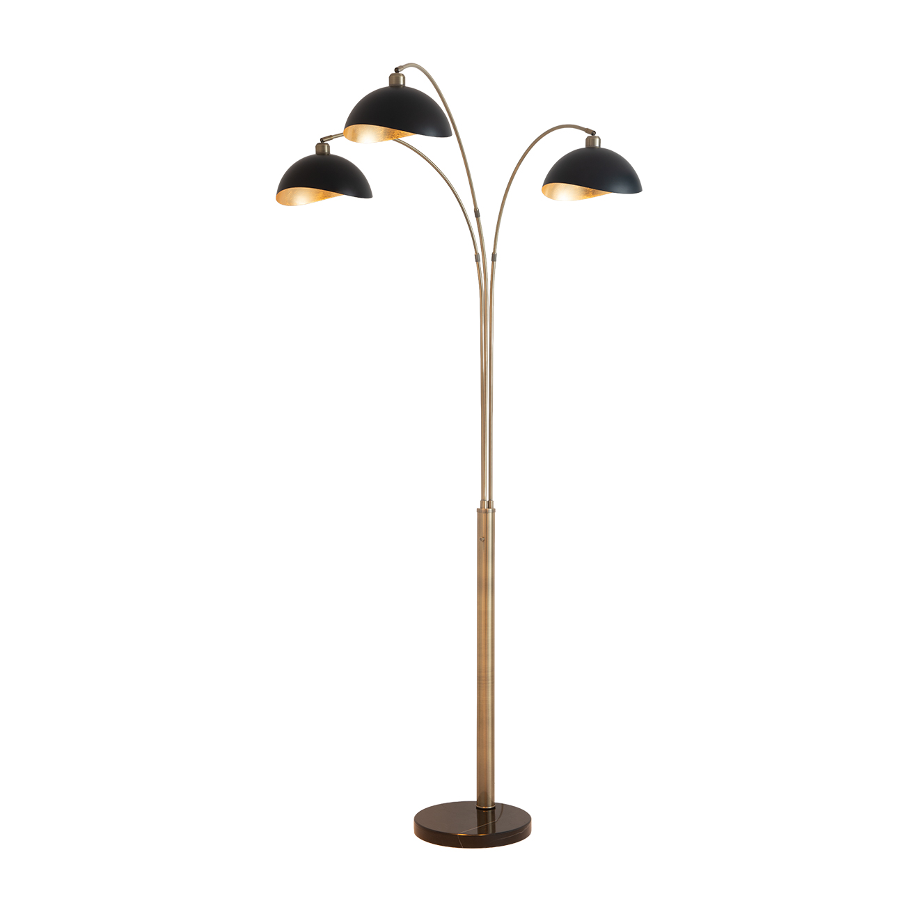 Luna Bella Three Light Arc Floor Lamp in Matte Black Weathered Brass with Black Marble Base