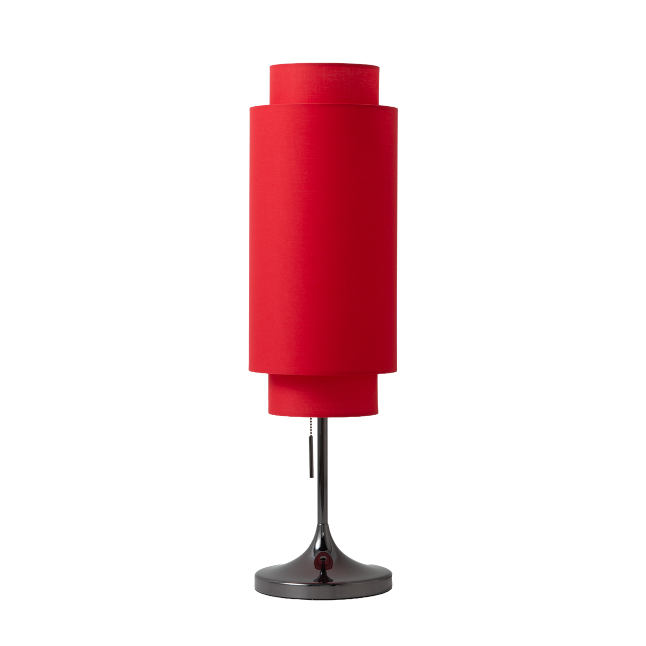 Lollipop Table Lamp in Black Nickel with Crimson Red Double Linen Shade