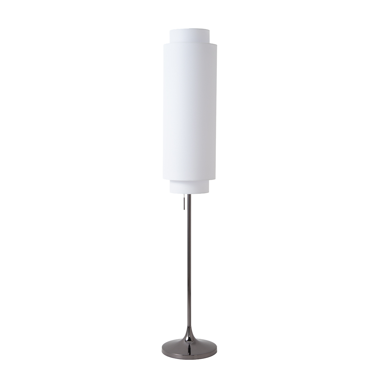 Lollipop Floor Lamp – Black Nickel, White Linen Double Shade, On/Off Pull Chain