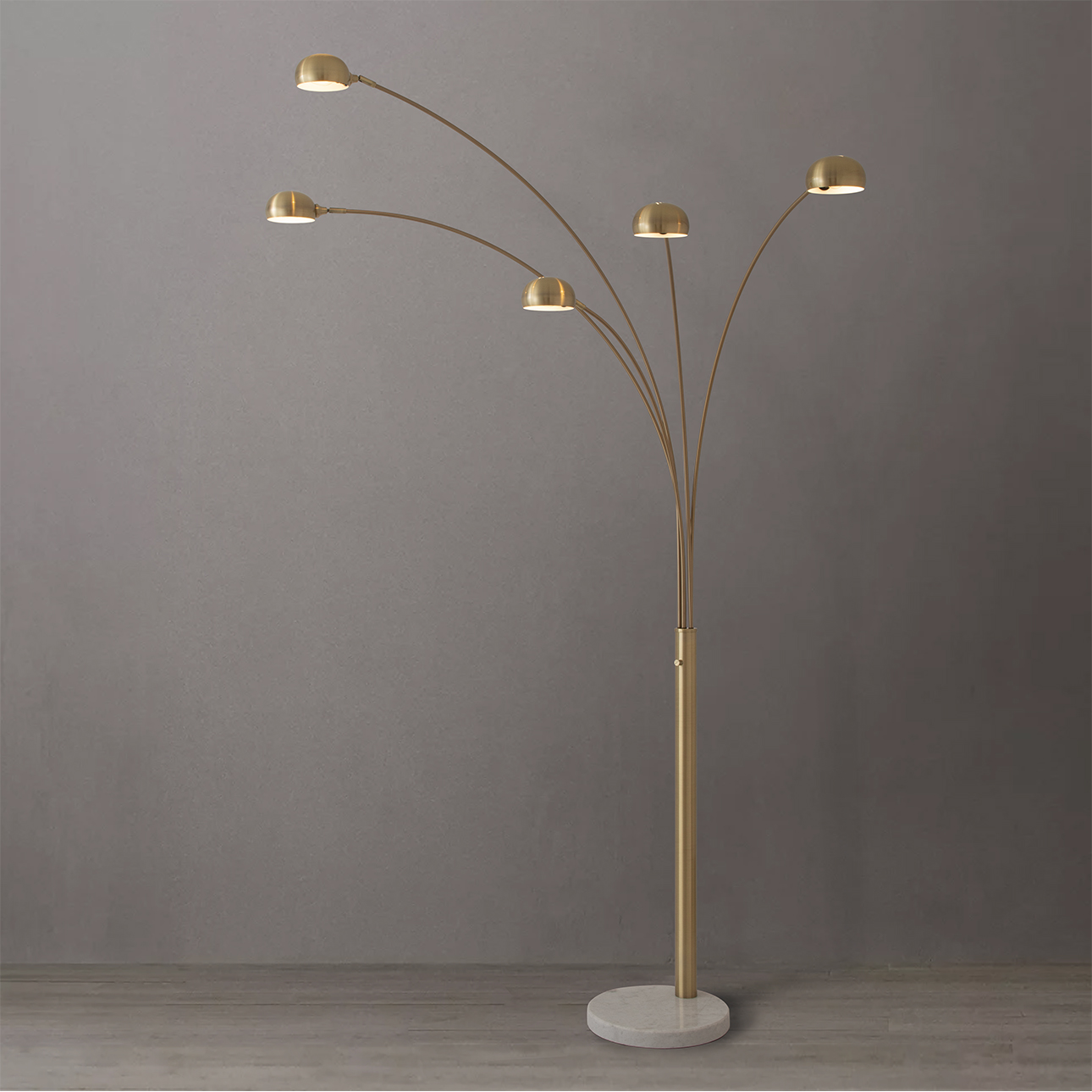 Original 1963 Mushroom 5 Light Arc Floor Lamp - Weathered Brass