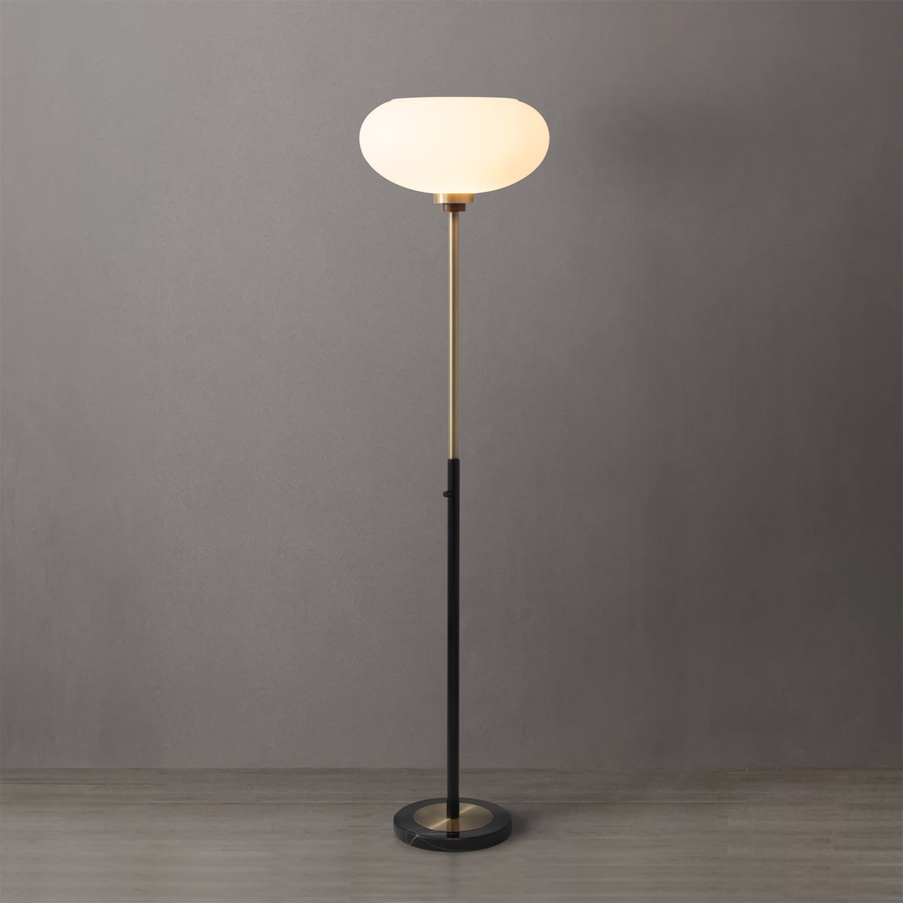 Morelli Torchiere Floor Lamp in Weathered Brass with Lucite Shade