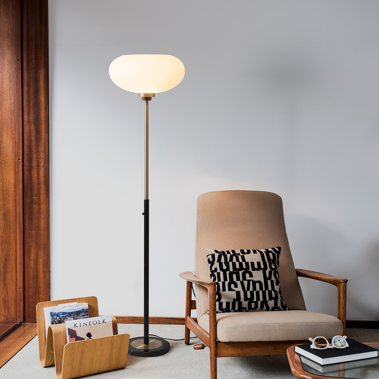 Morelli Torchiere Floor Lamp in Weathered Brass with Lucite Shade