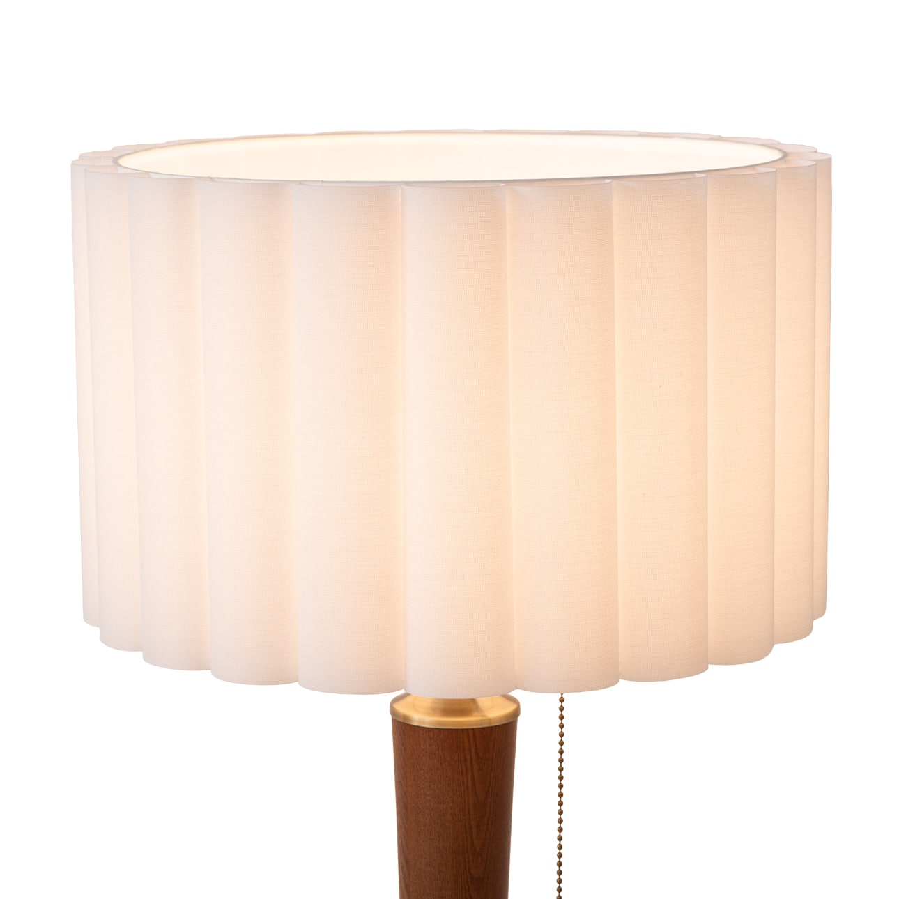 Scalloped Table Lamp in Walnut and Weathered Brass with White Linen Shade
