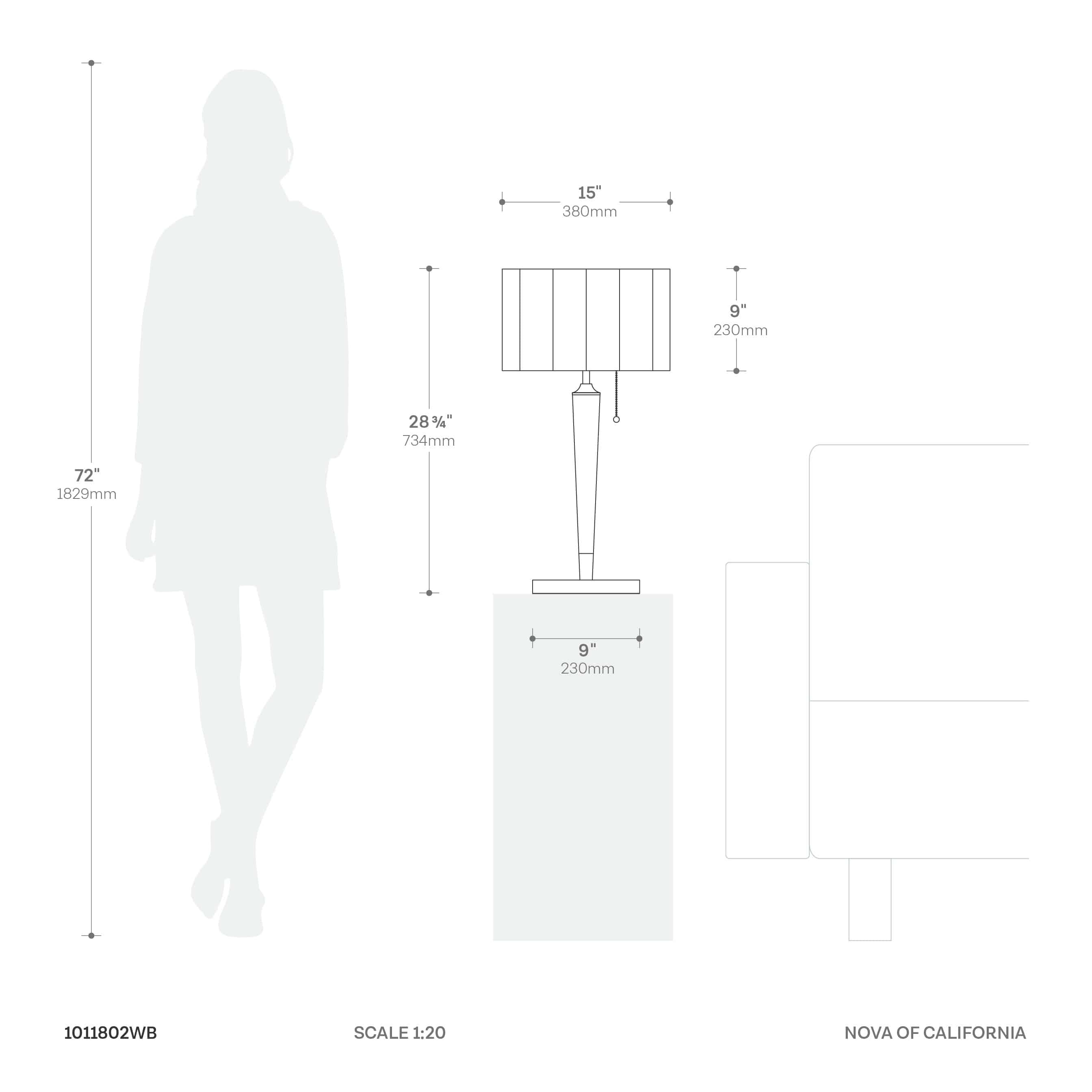 Scalloped Table Lamp in Walnut and Weathered Brass with White Linen Shade