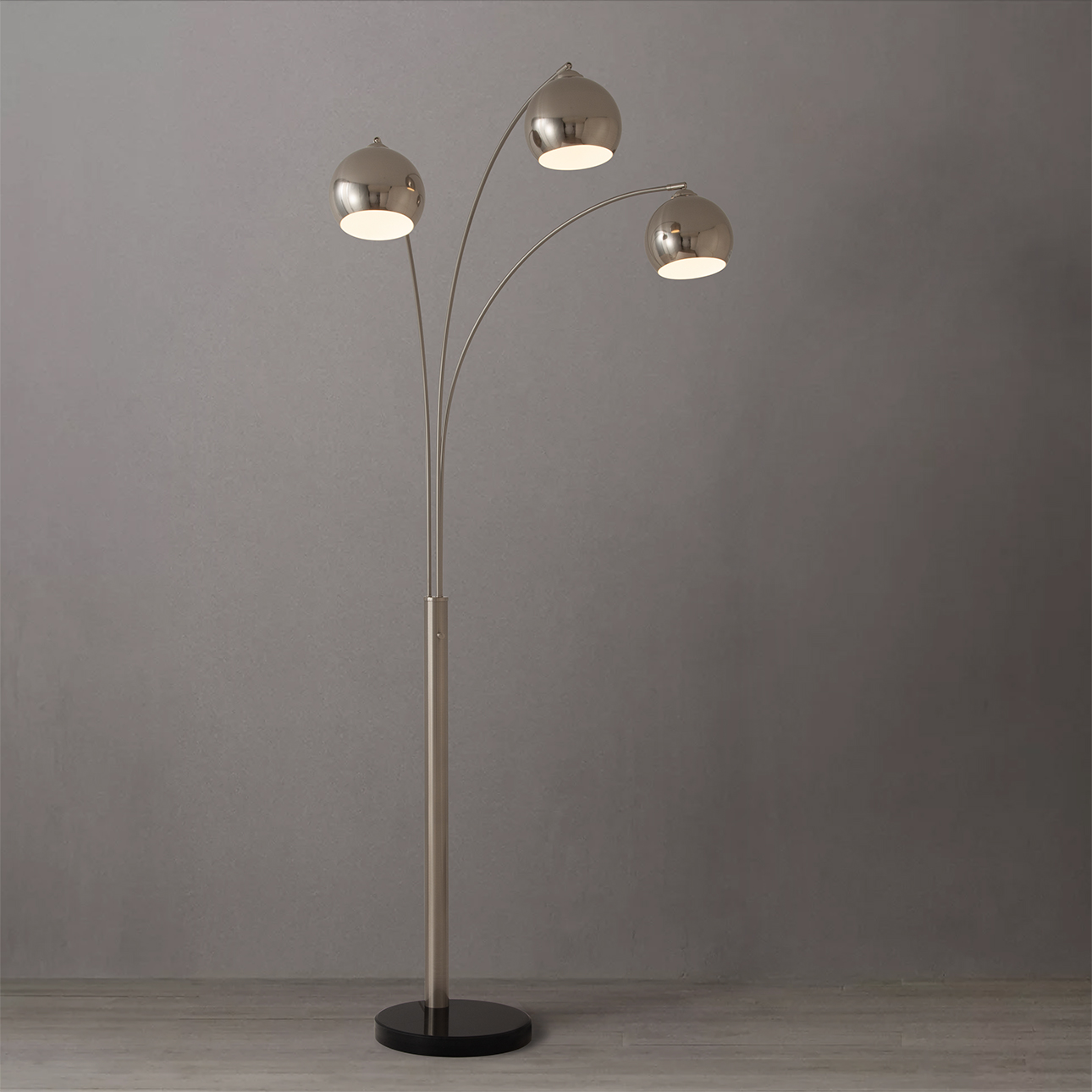 Original 1962 Triplet 3 Light Arc Floor Lamp - Satin Nickel