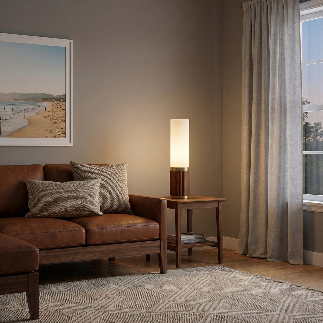 Tambo Cylindro Mini Accent Table Lamp in Dark Walnut and Weathered Brass