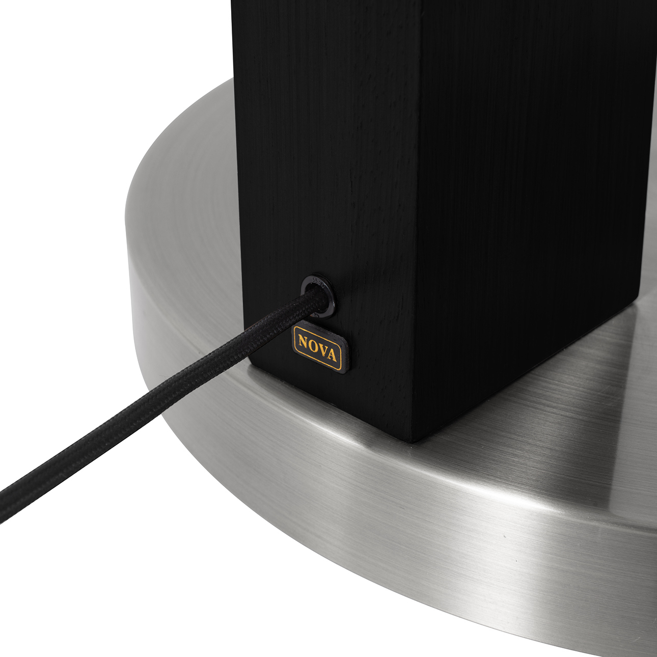 Taper One Light Arc Floor Lamp in Black Wood with Satin Nickel and White Linen Shade