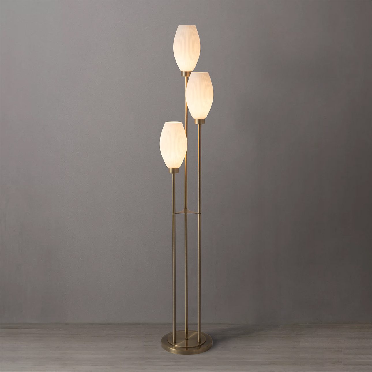 Willows Accent Floor Lamp in Weathered Brass with Opal Glass and Foot Dimmer