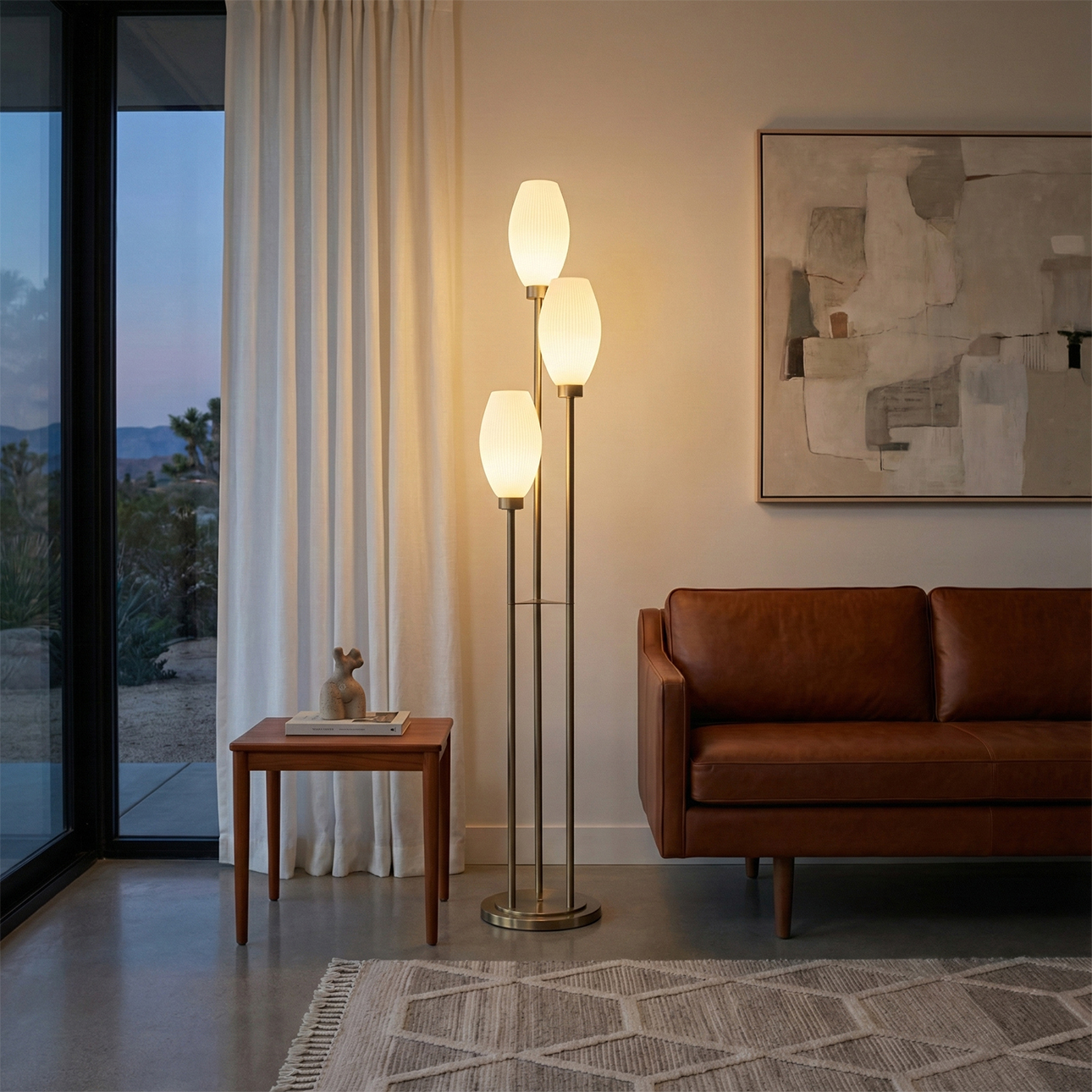 Willows Accent Floor Lamp in Weathered Brass with Opal Glass and Foot Dimmer