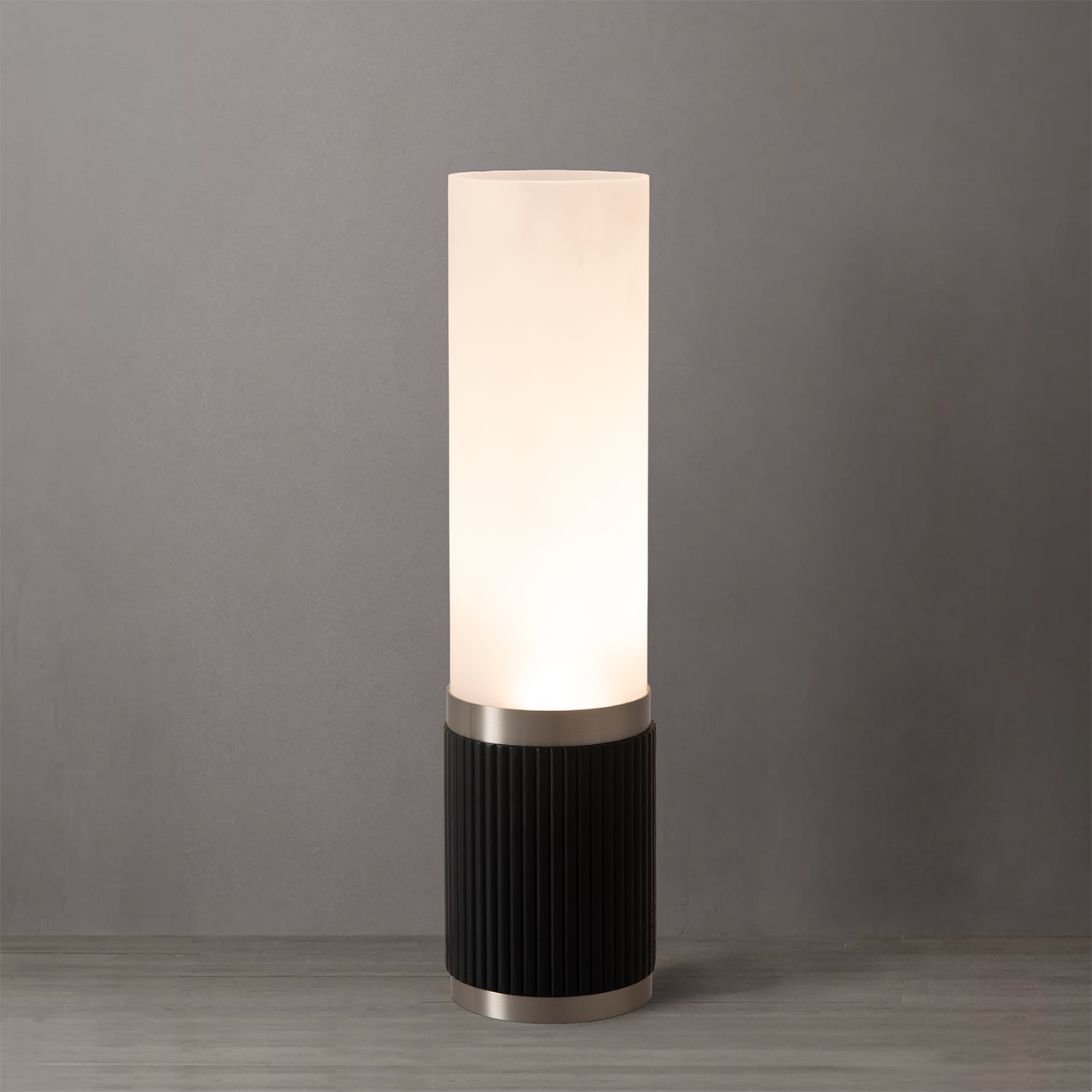 Tambo Cylindro 18" Petite Accent Table Lamp, Black Oak, Satin Nickel