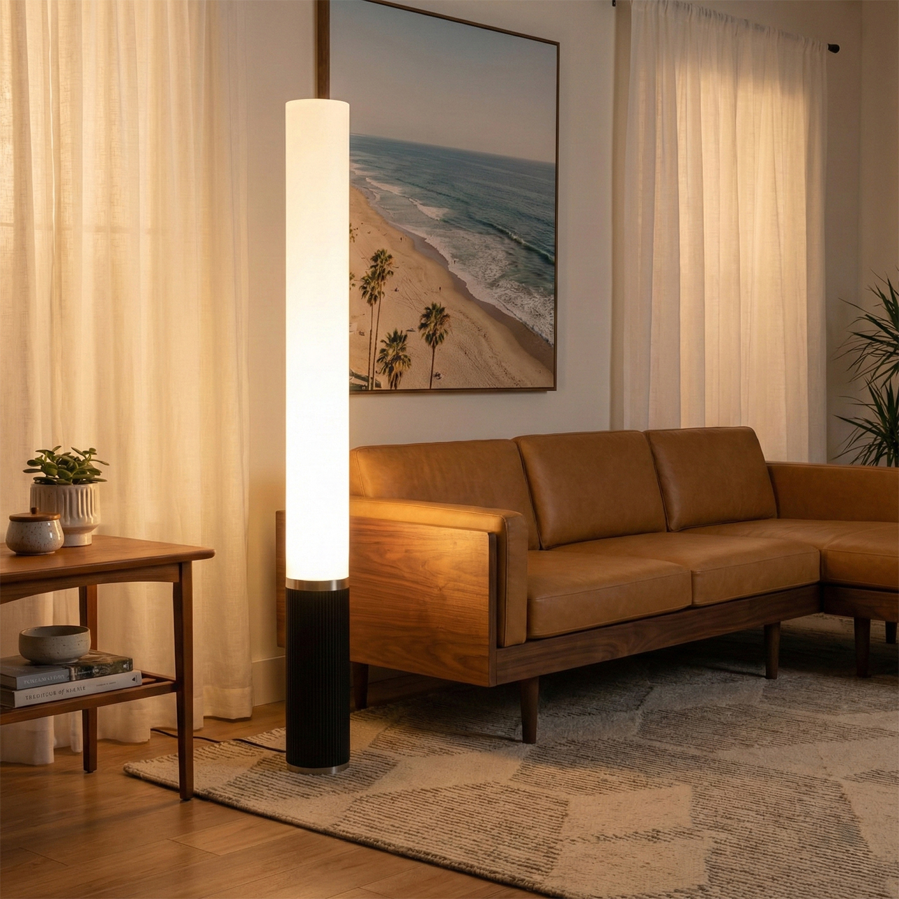 Tambo Cylindro, 60" Accent Floor Lamp, Black Oak, Satin Nickel