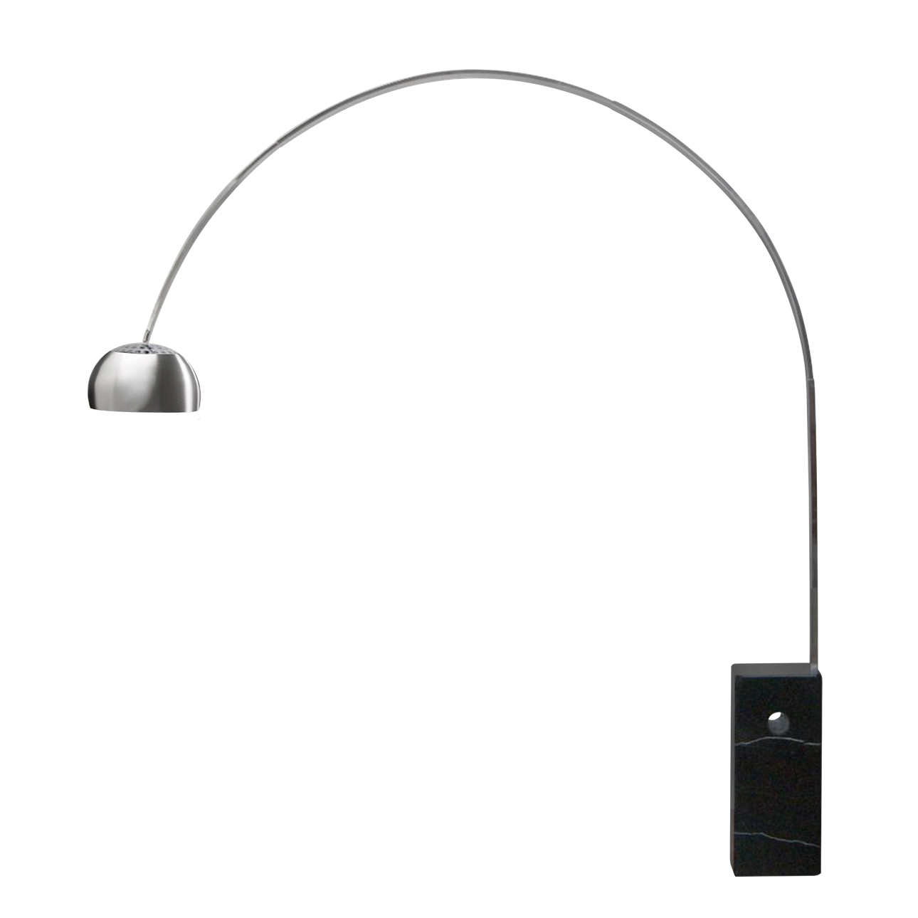 Iconic 95" Black Marble Block Base Arc Floor Lamp with Adjustable Shade in Satin Nickel Finish