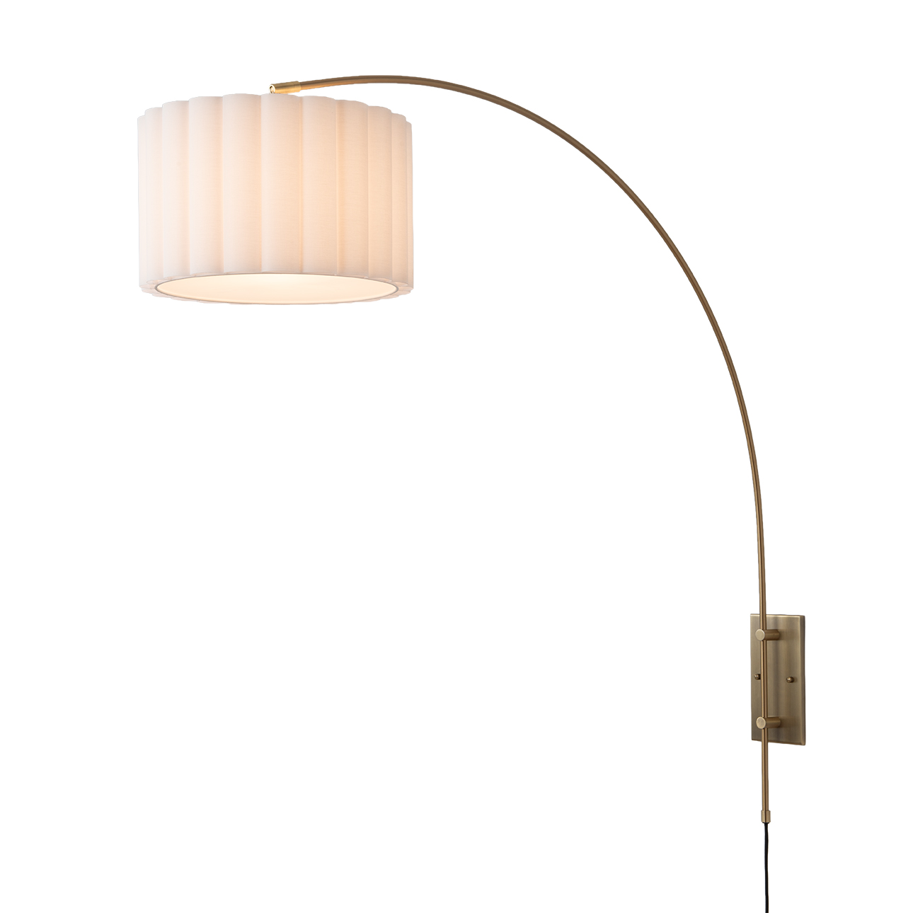 Scalloped Wall Arc Lamp - Weathered Brass, White Linen, Diffuser