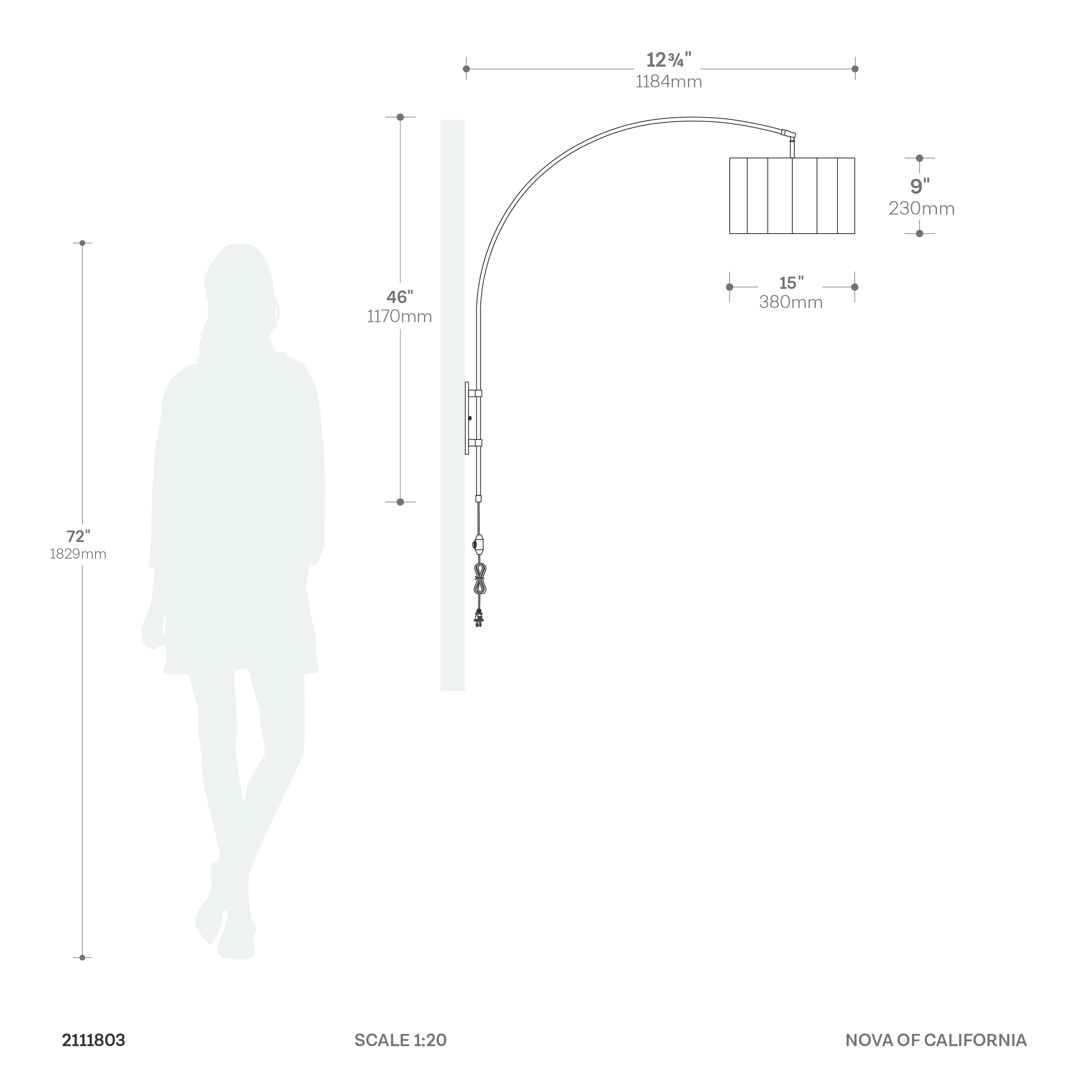 Scalloped Wall Arc Lamp - Weathered Brass, White Linen, Diffuser